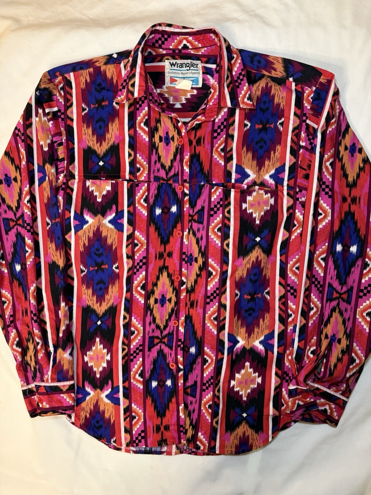 Vintage Wrangler Western Shirt Aztec Southwestern Pink Button Front