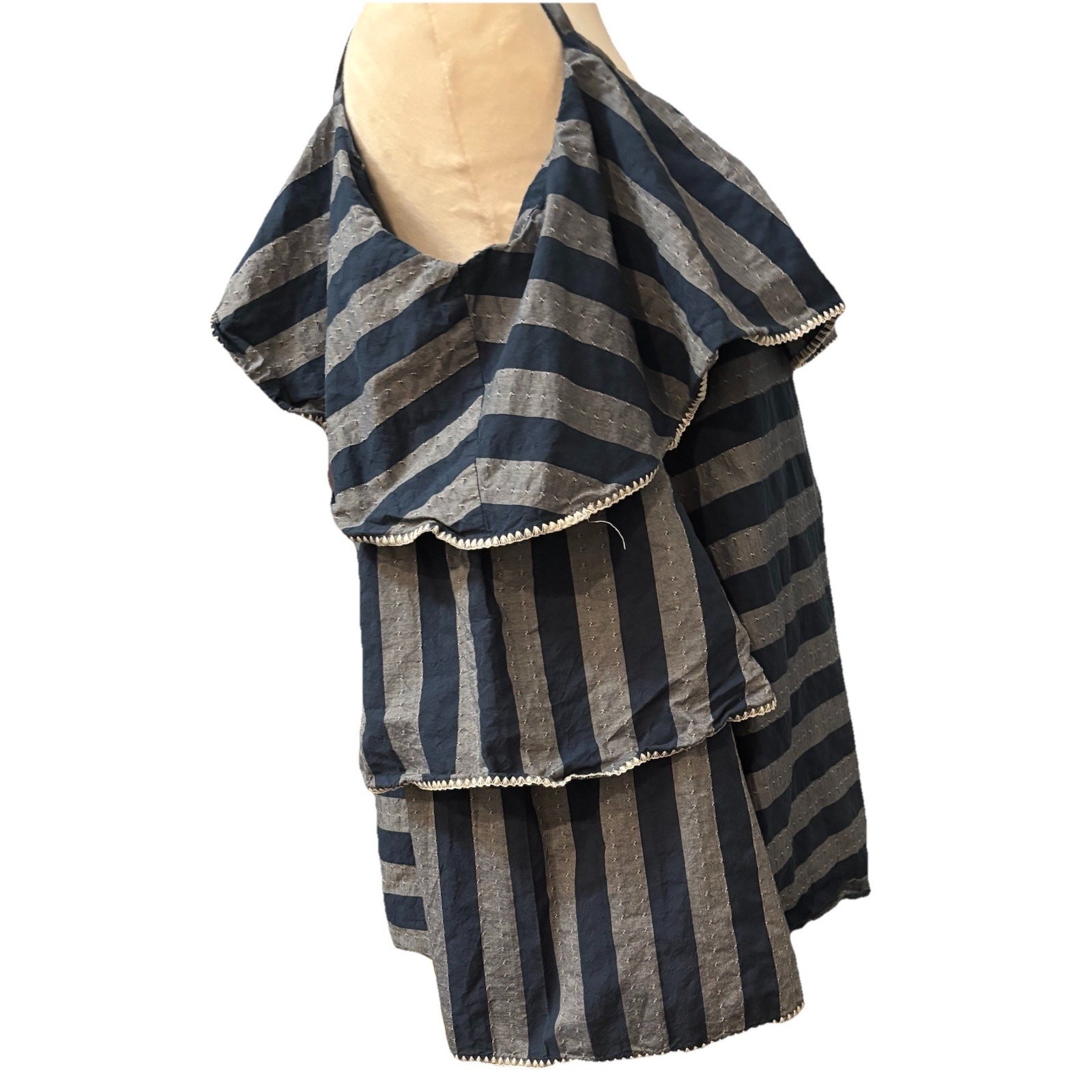 I N C International Concepts Tiered Sleeve Off The Shoulder Blouse Sz Lg Blue