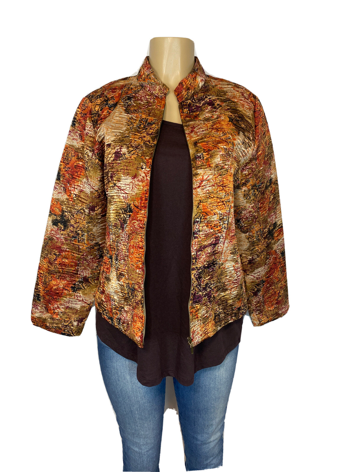 Analogy Rust Lined Zip Up Blazer Coat Women Size L Formal Or Casual
