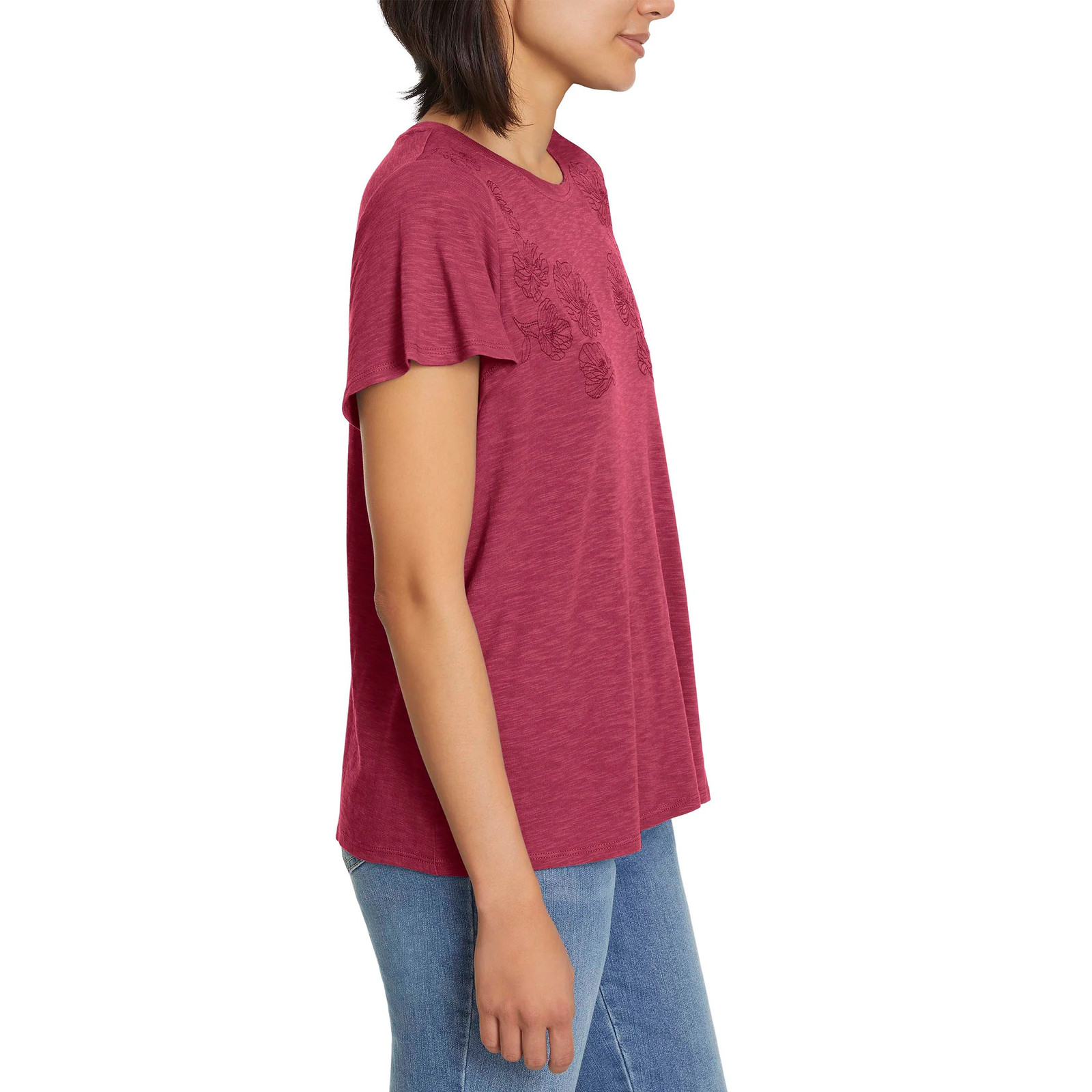 Ella Moss Women’s Short Sleeve Embroidered Top Shoulder & Chest Embroidery
