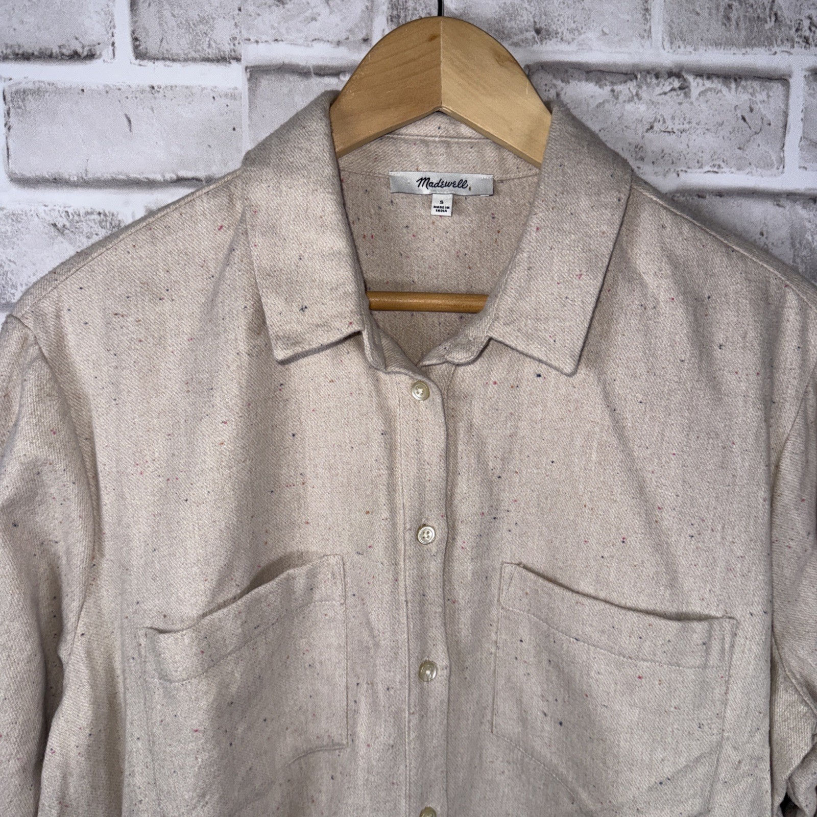 Madewell Sunday Shirt Sz Small Speckle Flannel Oatmeal Outdoor Shacket Cozy Fall