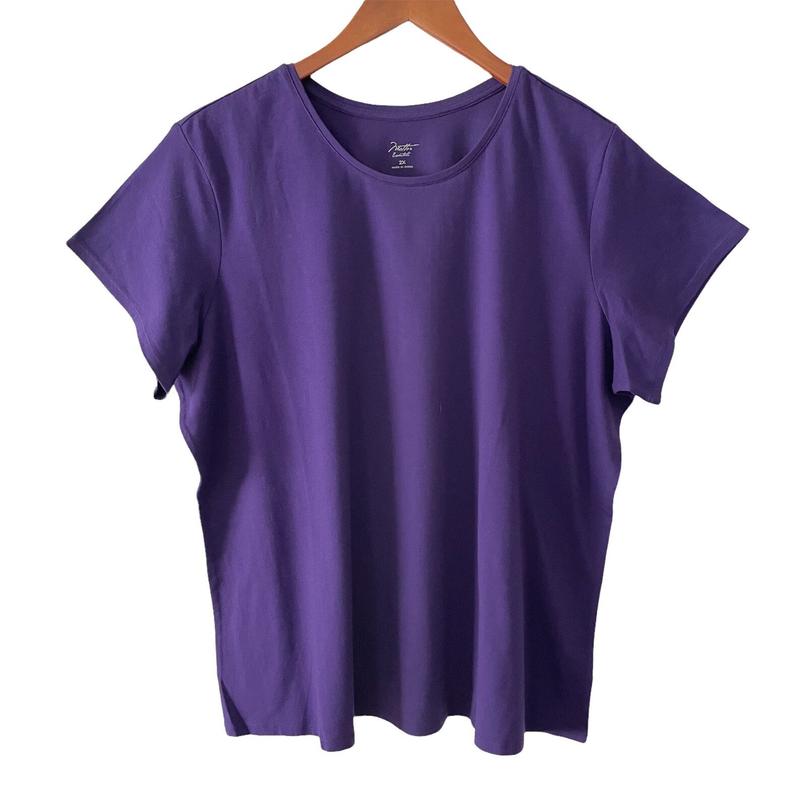 Motto Essentials Womens Plus 2X Tee T-shirt Short Sleeve Crew Neck Purple NEW