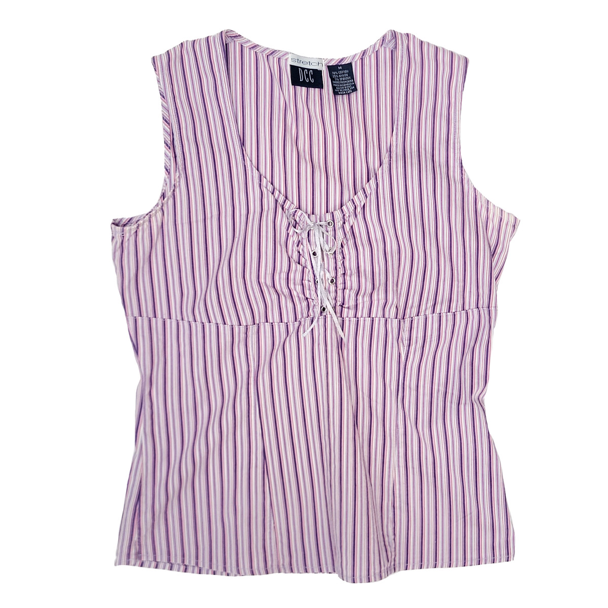 DCC Stretchy Women’s Purple Striped Tank Top V-Neck Size Medium
