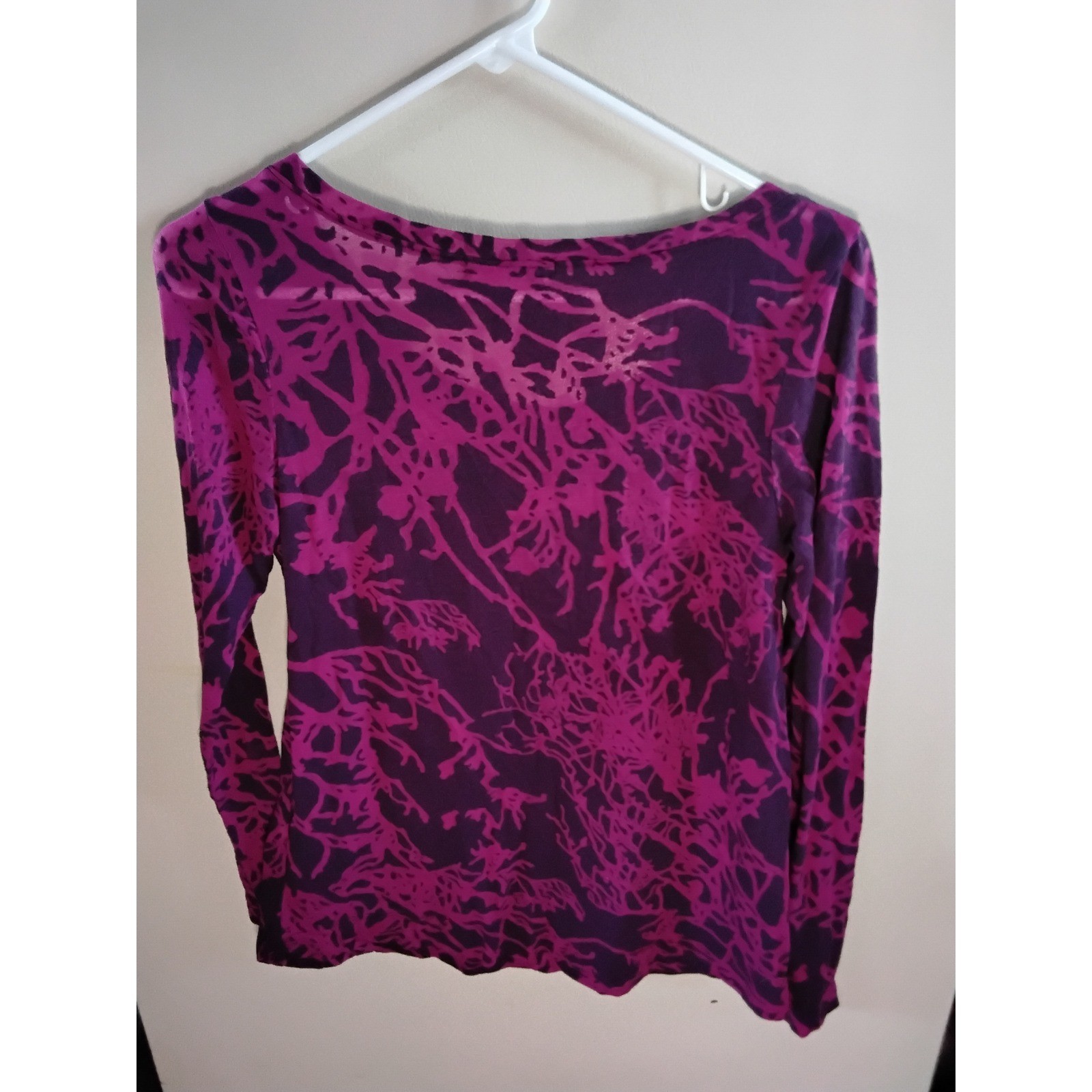 Chalet Womens Small Purple Magenta Abstract Print Long Sleeve Scoop Neck Top Sm