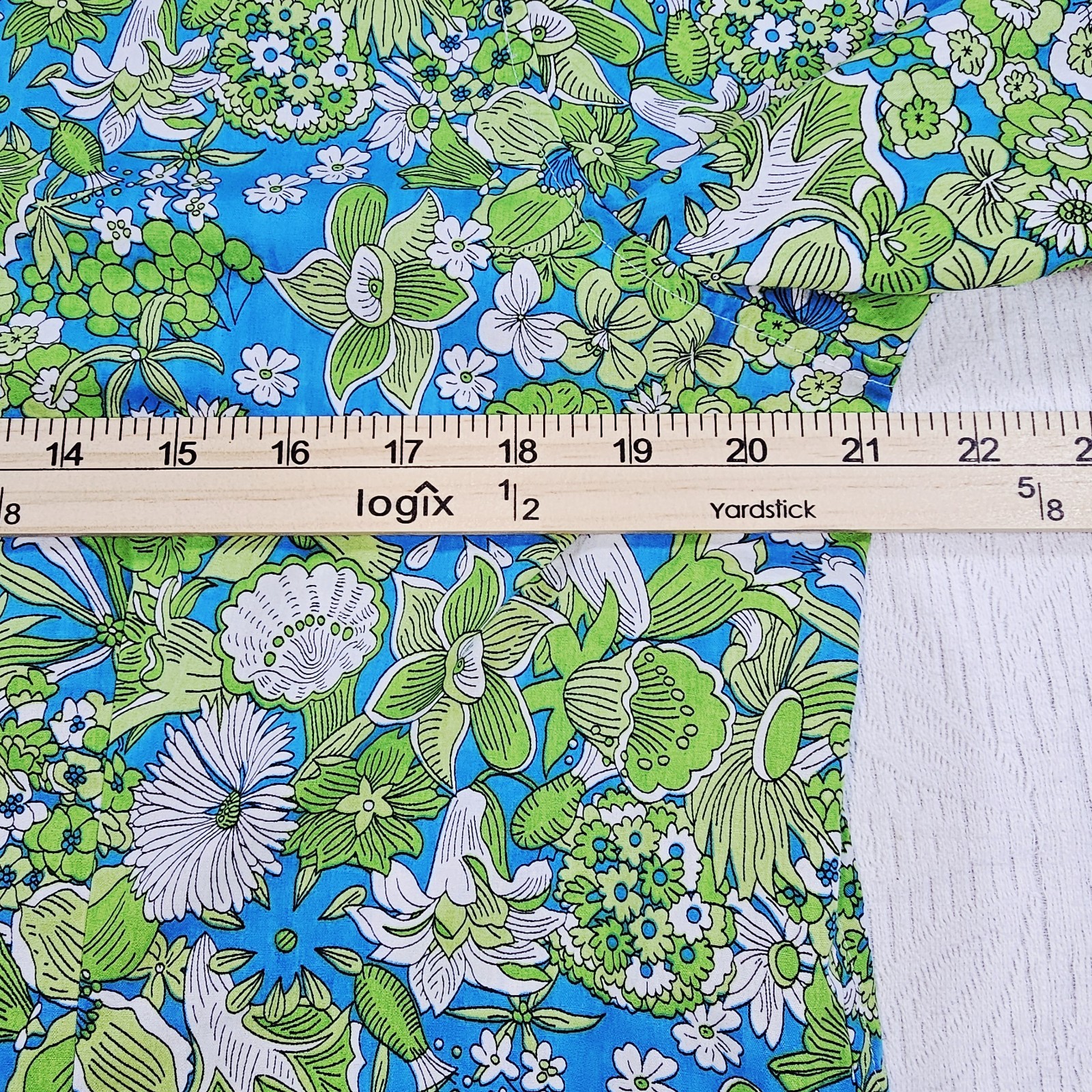 ORIVS Wrinkle Resistant Cotton Shirt Blouse Green Aqua & White Floral Nature 14