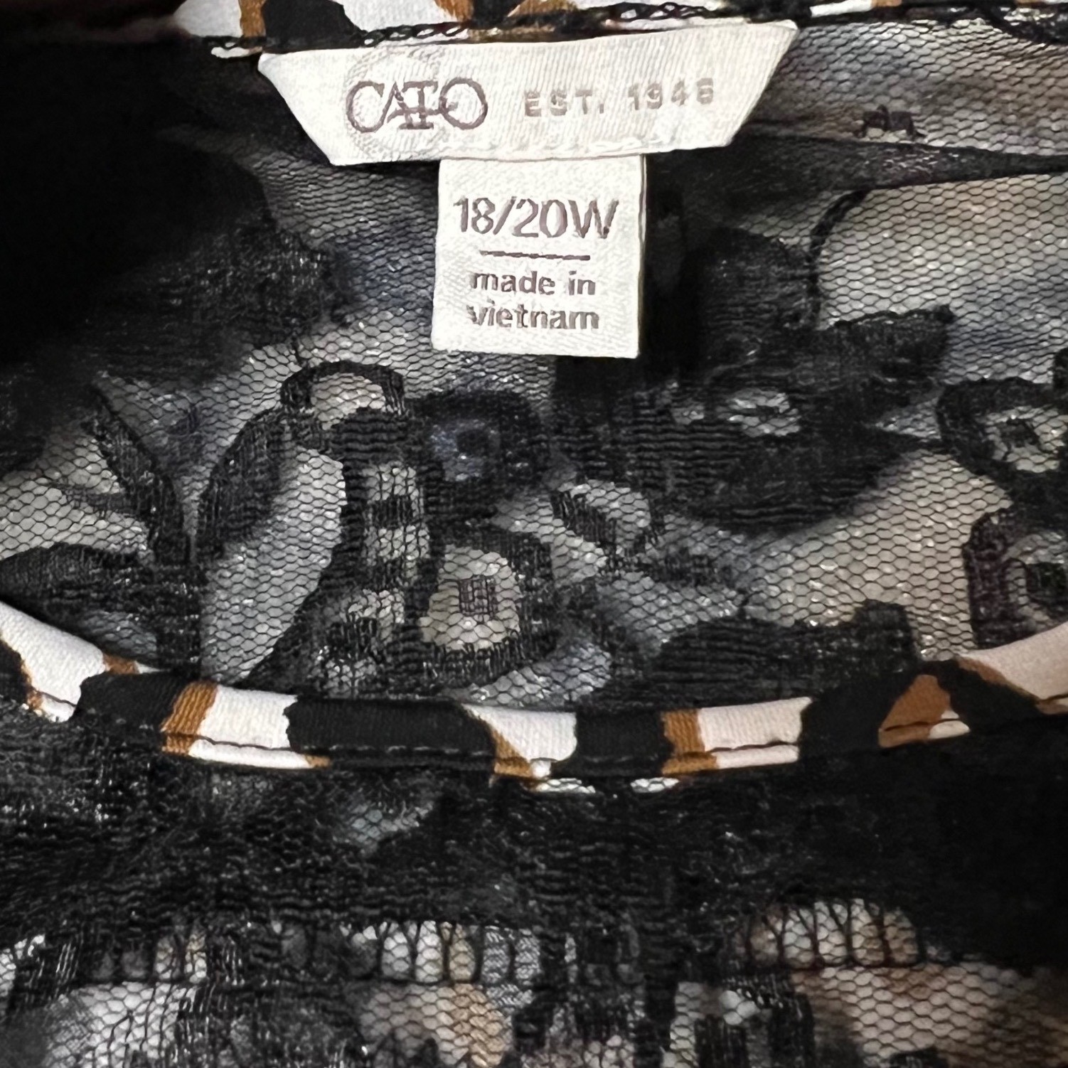 Cato Leopard Print Lace Yoke Side Tie Blouse Womens 18/20W Black Brown Knit Top
