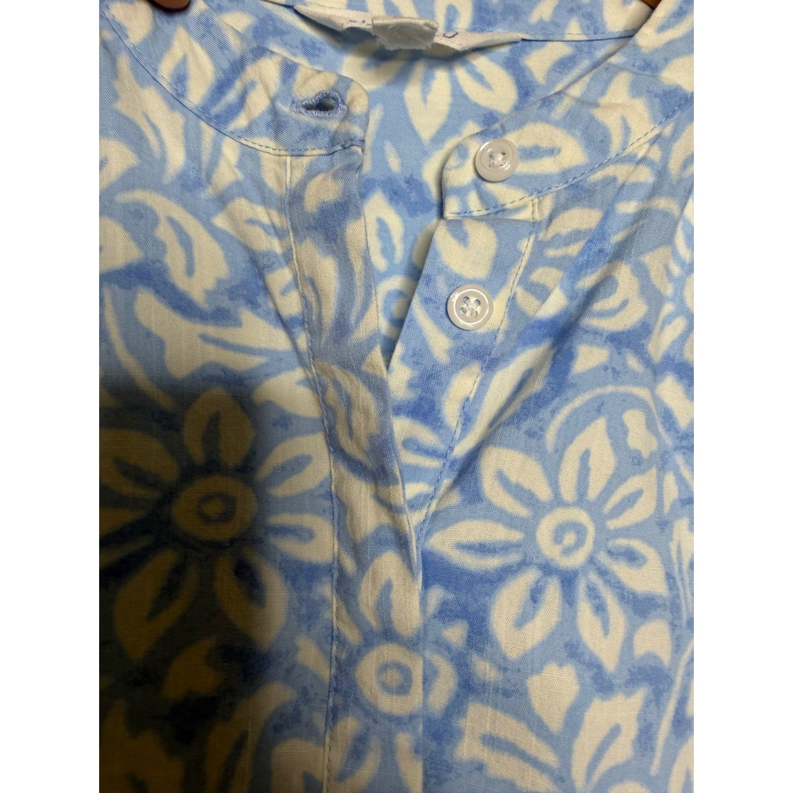Johnnie-O Women Small Alana Woven Popover Blouse Blue Floral Long Sleeve Top S