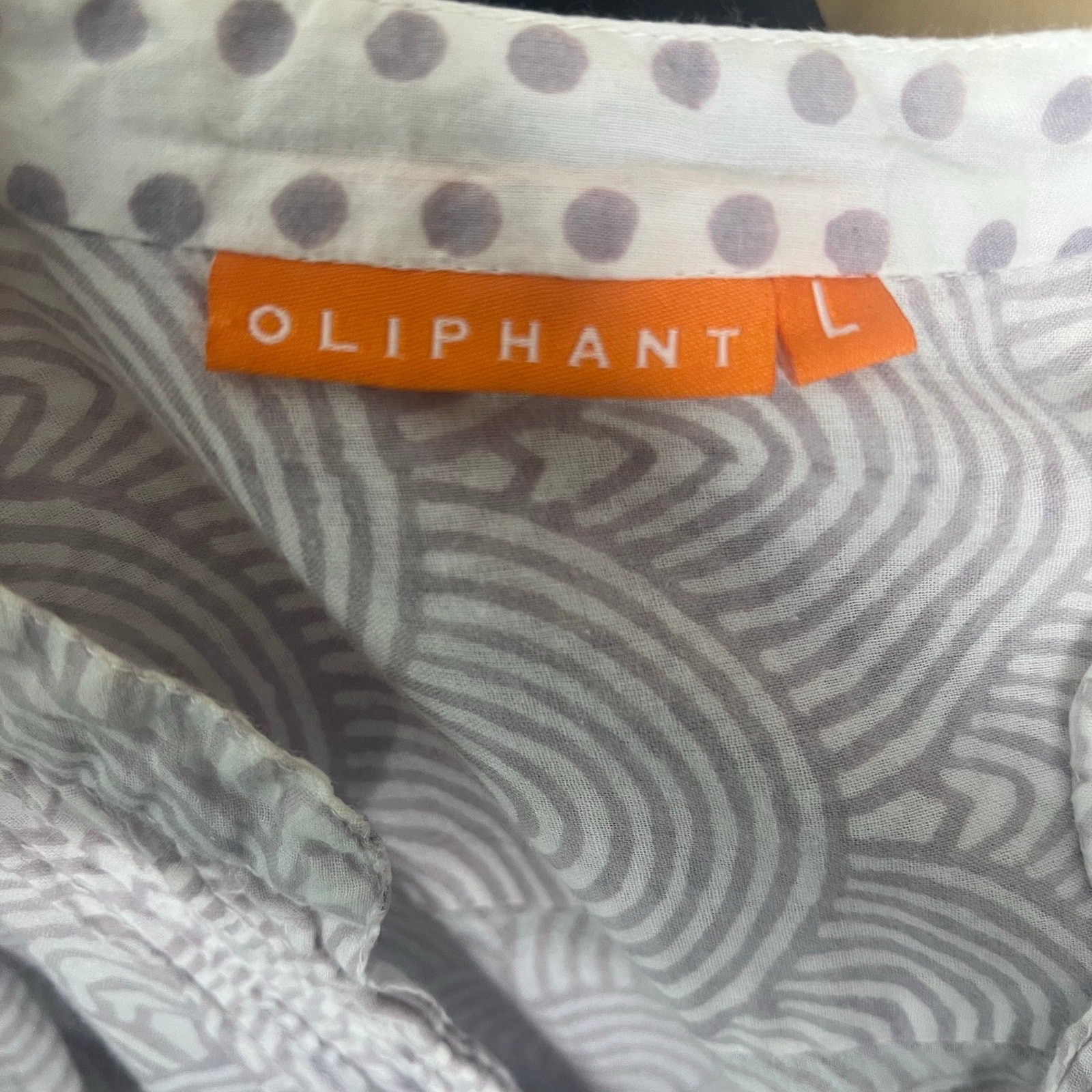 Oliphant 100% Cotton Shirt Neutral Print Pleated Notch Collar 3/4 Sleeve Size L