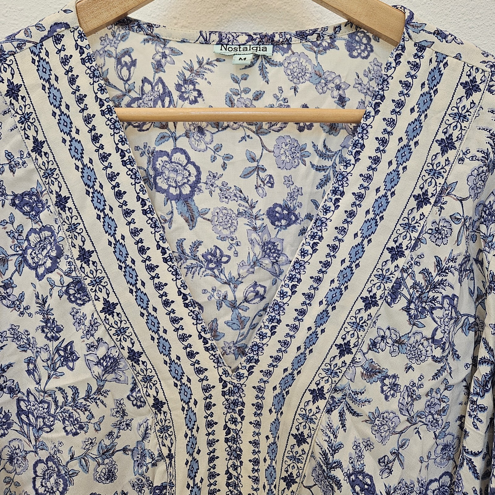 Kimono Shirt Womens Medium Blue Tie Front Floral Tunic Fairy Boho Festival