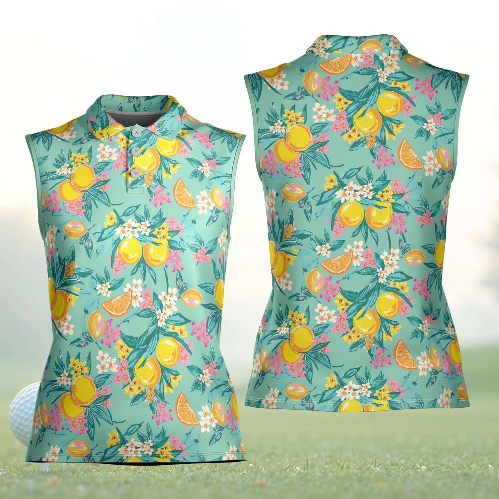 Lemon Polo Women Sleeveless Golf Shirt Citrus Summer Golfer Pattern