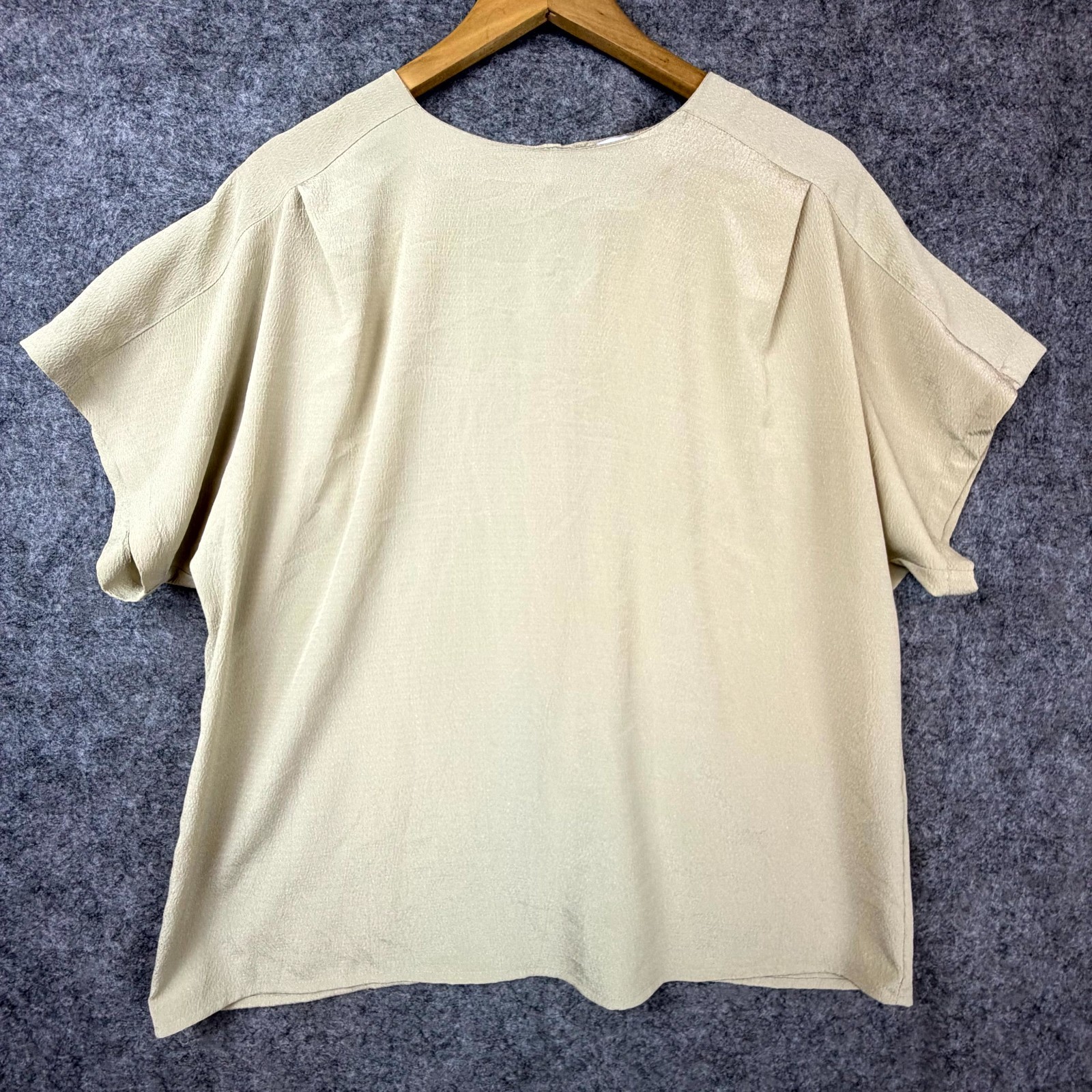 Vintage Notations Blouse Top Womens 16 Beige Pleated Office Capsule Back Button