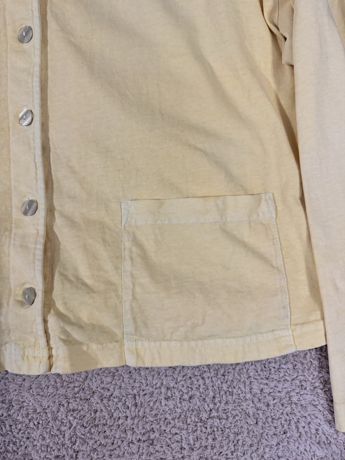 VTG Fresh Produce Butter Yellow 100% Cotton Cardigan L Made in USA Cottagecore