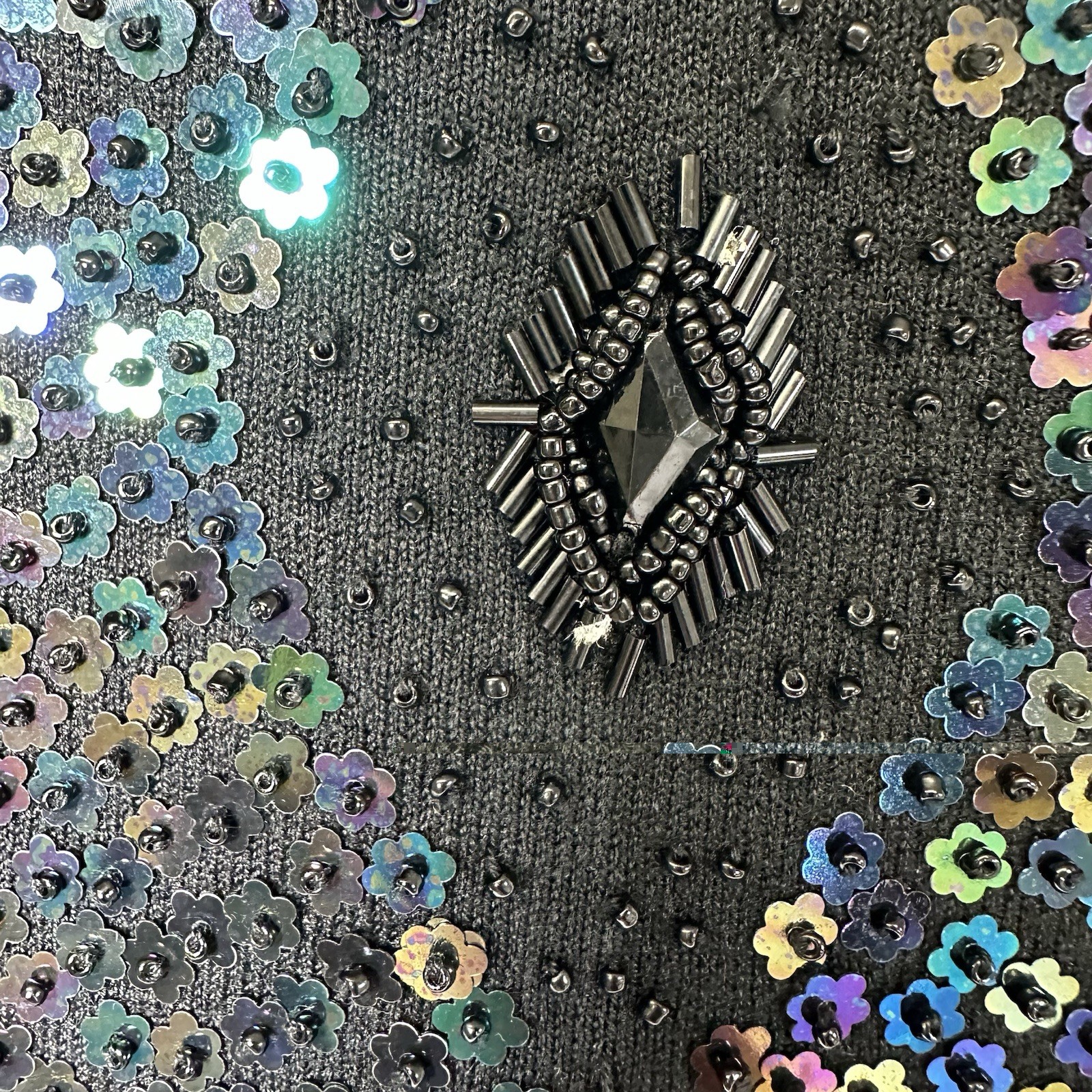 Vintage Joseph A Black Silk Blend Knit Sequin Beaded Shell Top L 90’s Glam
