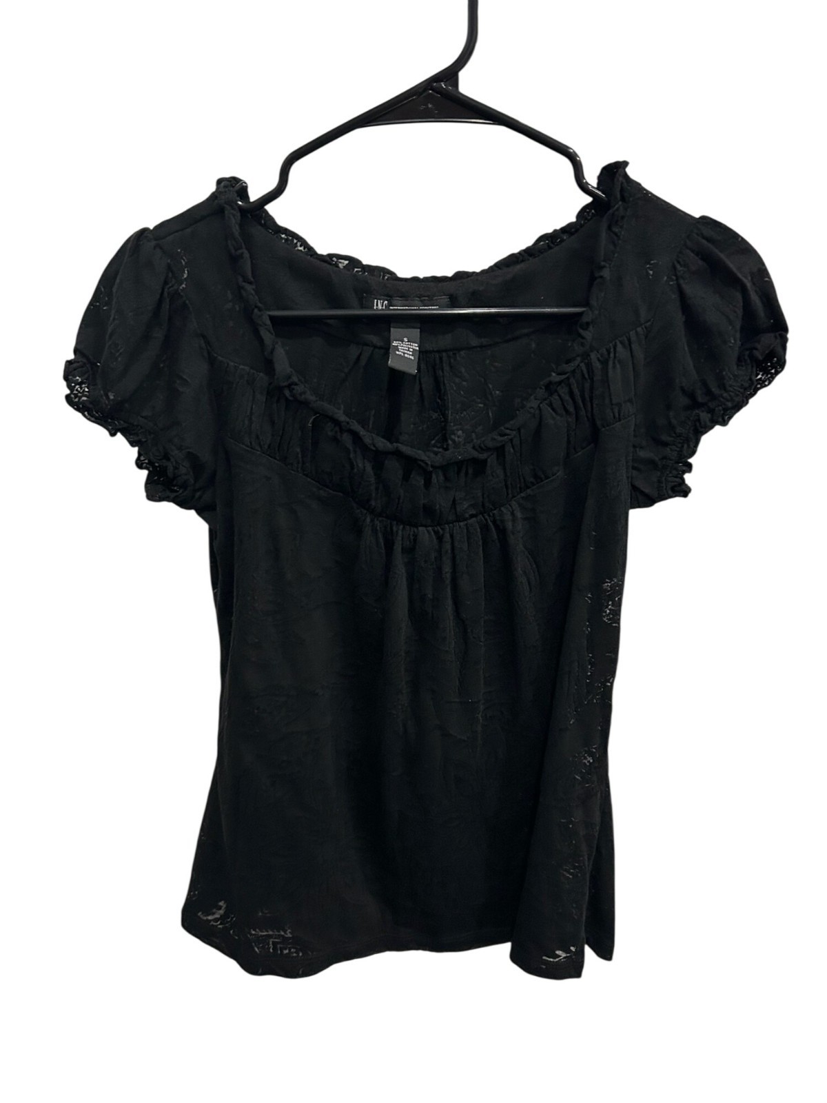 I.N.C International Concepts Womens Black Short Sleeve Textured Top Size Small