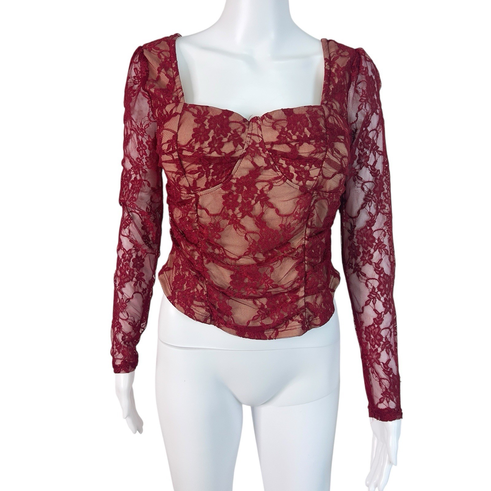 Madden Girl Top Whimsigoth Fairy Lace Corset Womens L Red Floral Festival NWT