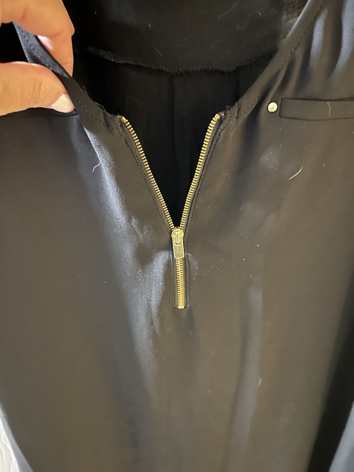 Express black sleeveless top gold half-zipper accent decorative front pockets