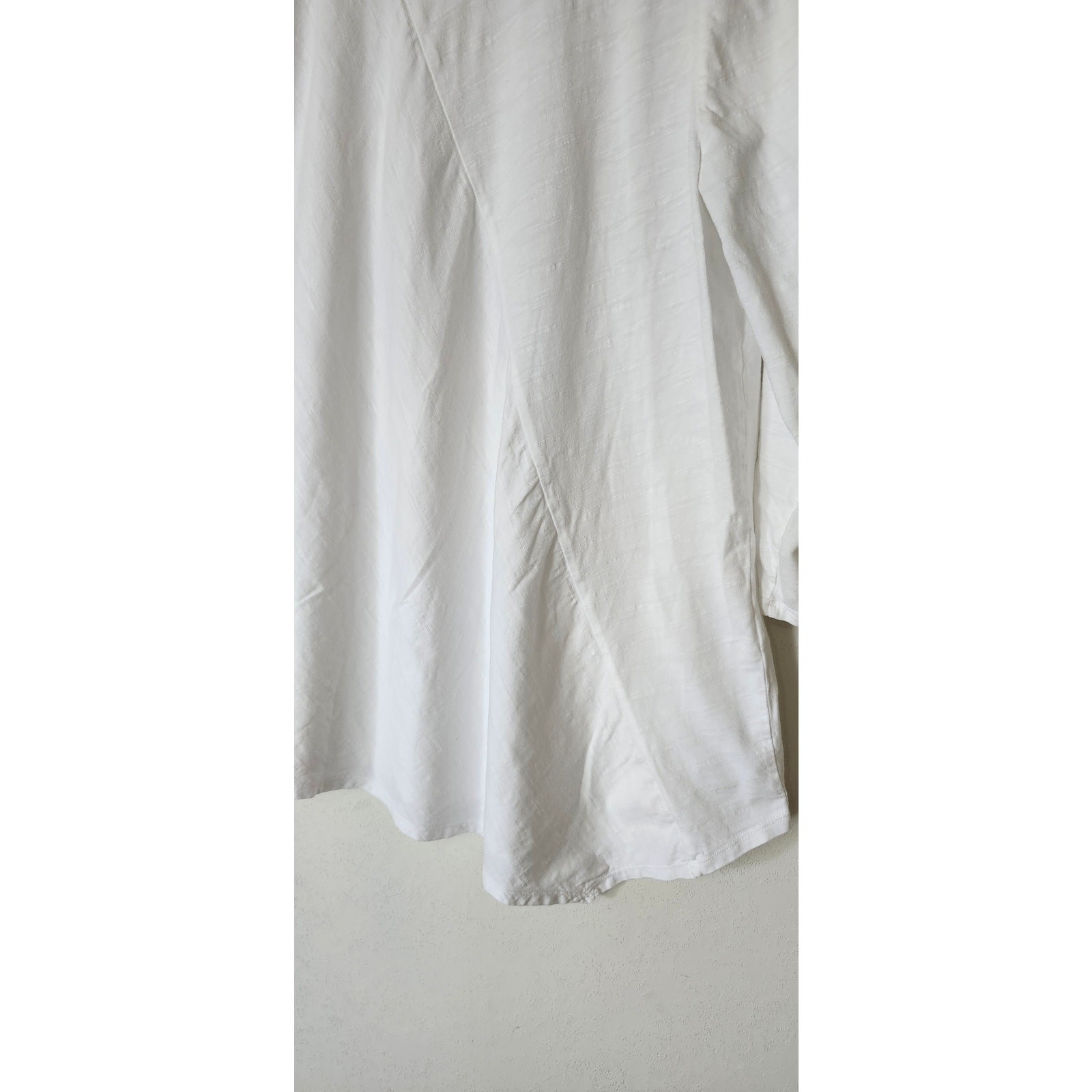 Chico’s Optic White Slub Knit Tunic Top 3/4 Sleeve Asymmetrical Hem NWOT