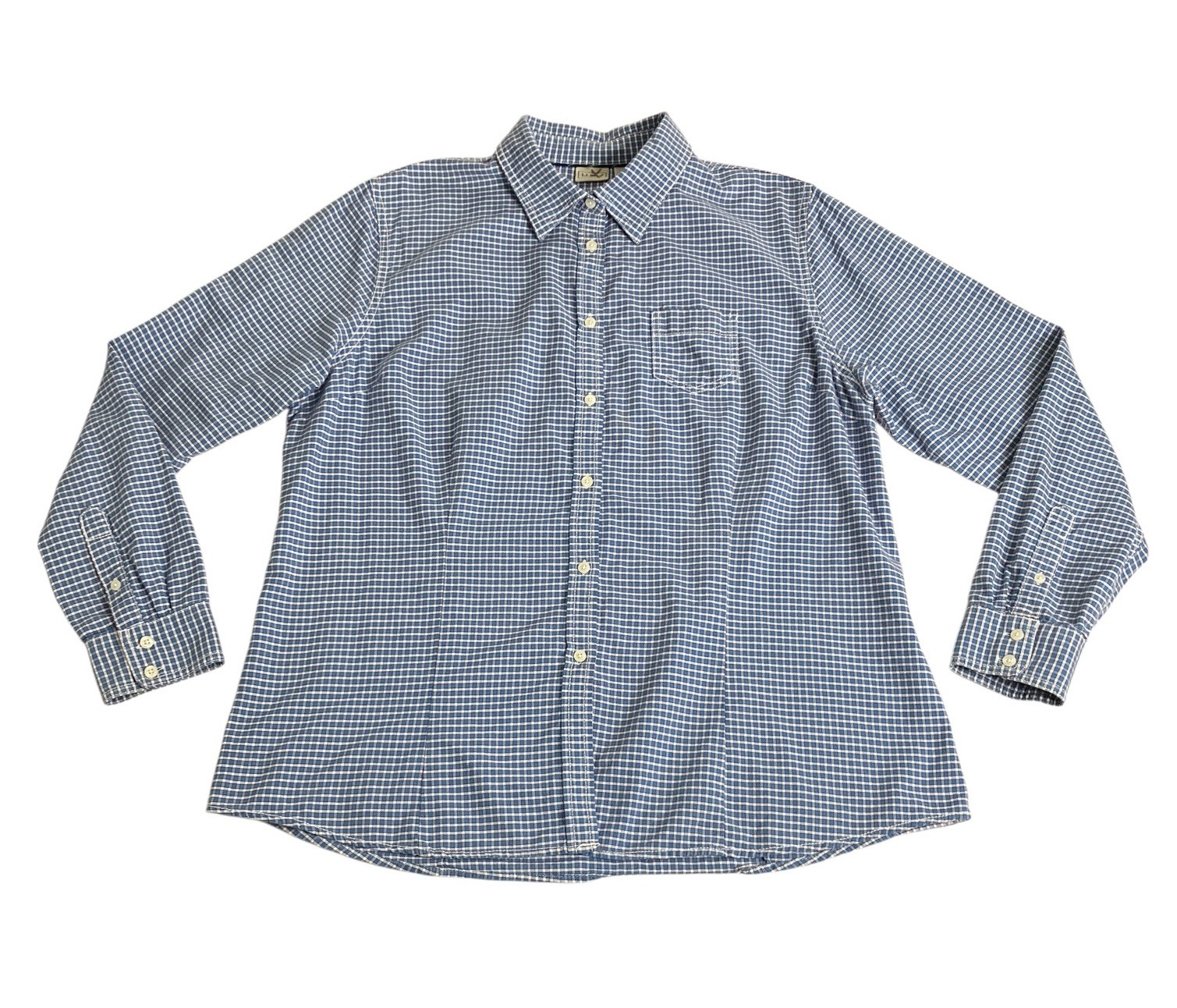 LL Bean Shirt Womens L Blue Plaid Cotton Button Up Long Sleeve Outdoor Gorpcore