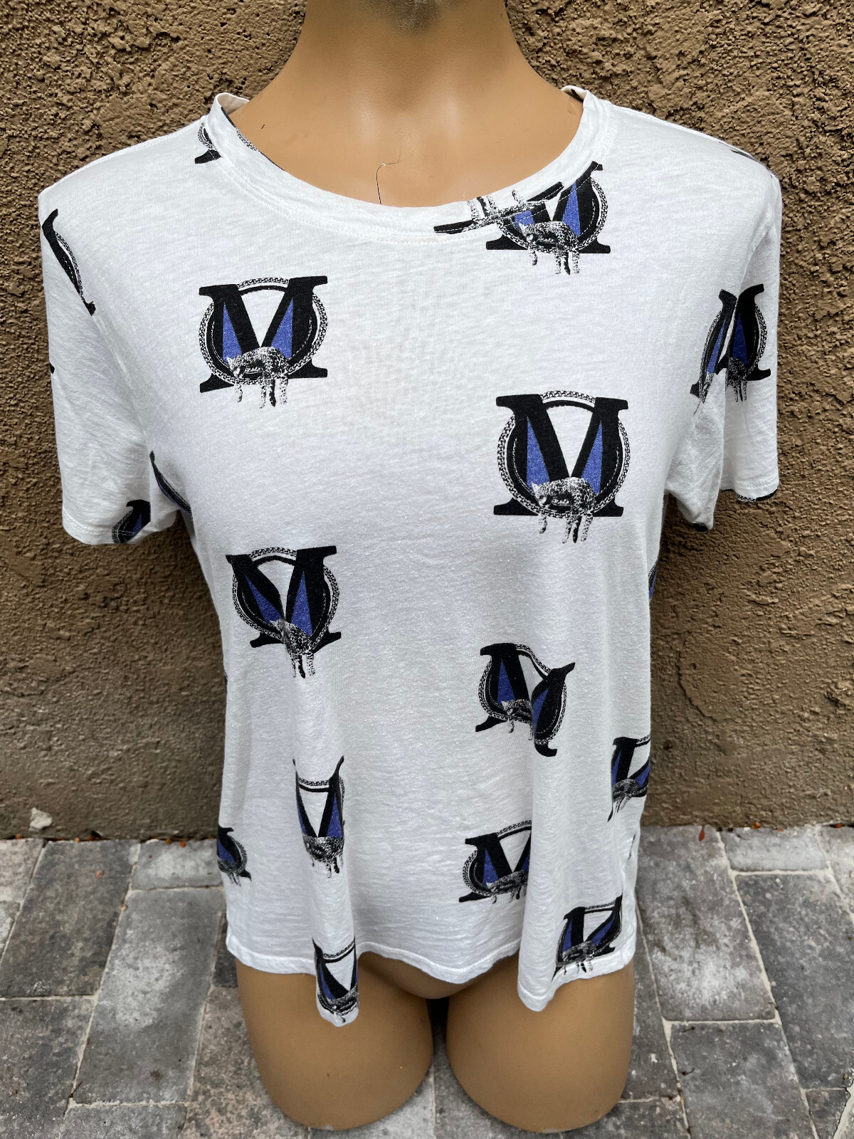 MAJE Leopard M Monogram Graphics White Tee Tshirt – Women’s Sz 3 – M