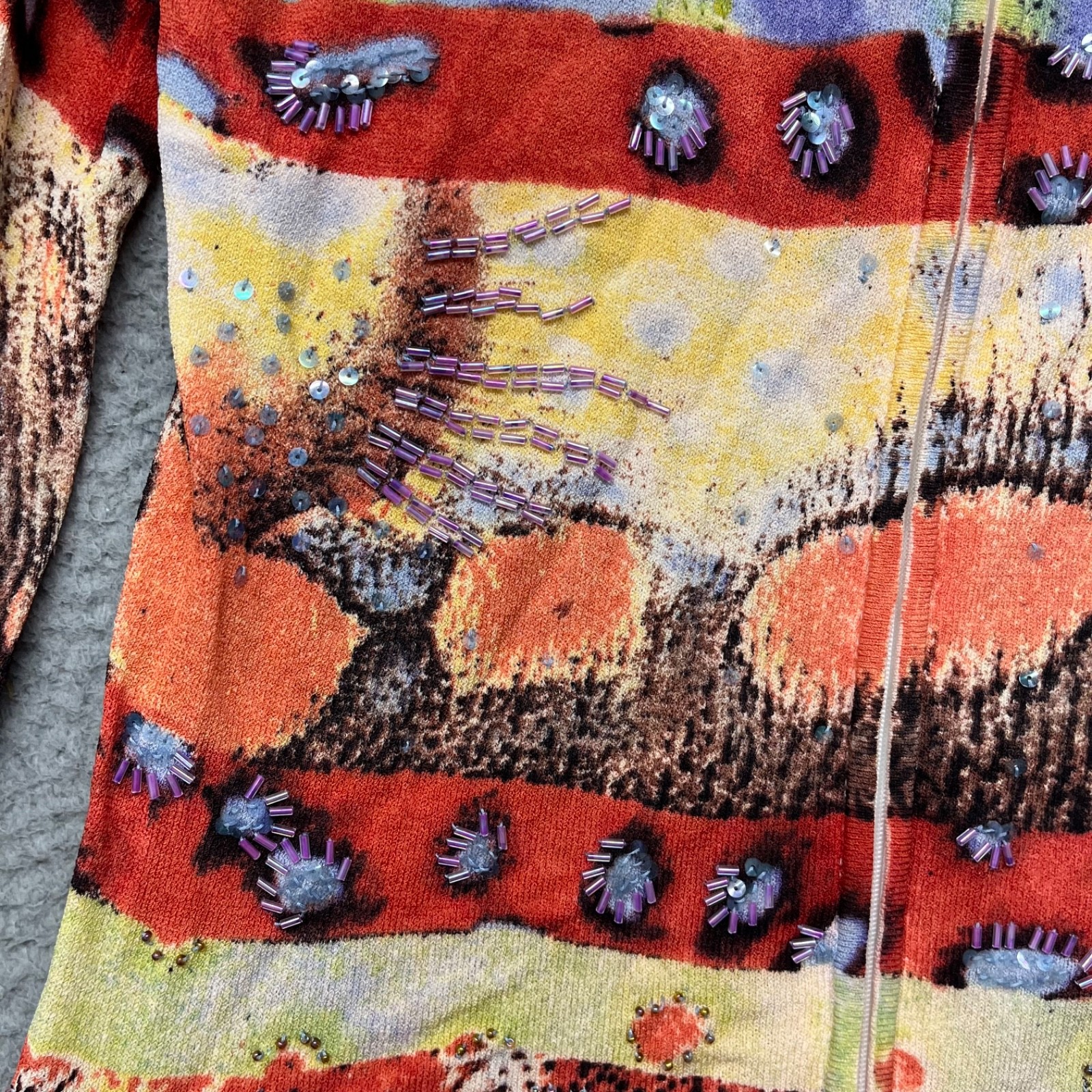 Alberto Makali Colorful Beaded Top Womens S Art To Wear Full Zip Y2K Slim Fit