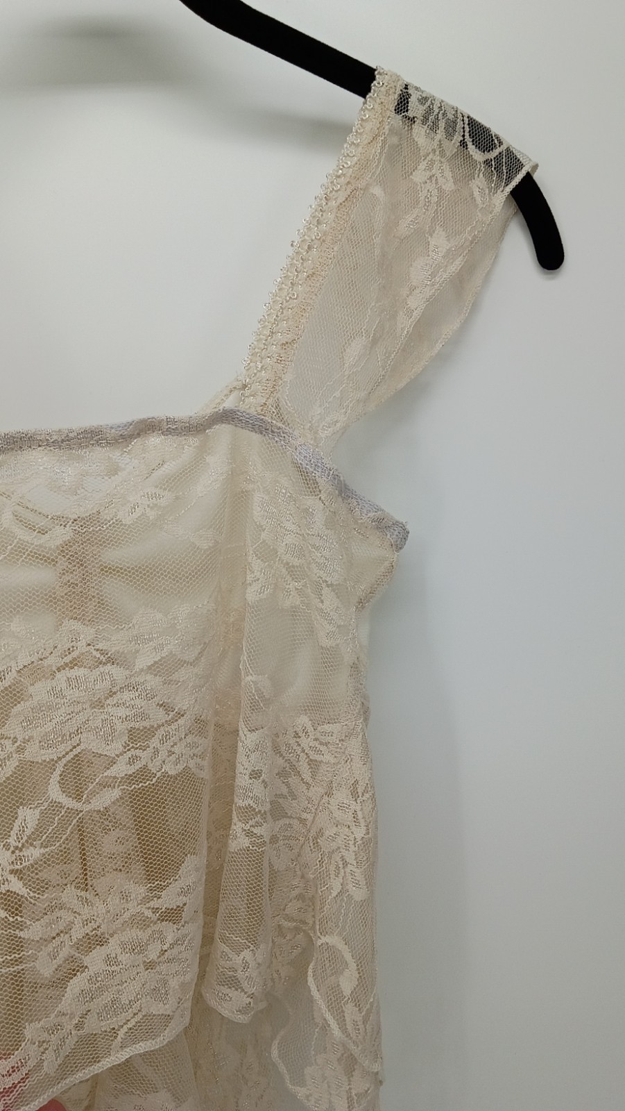 Vintage Style Cream Lace Babydoll Cami Tank Top Sheer Fairy Grunge Coquette XS