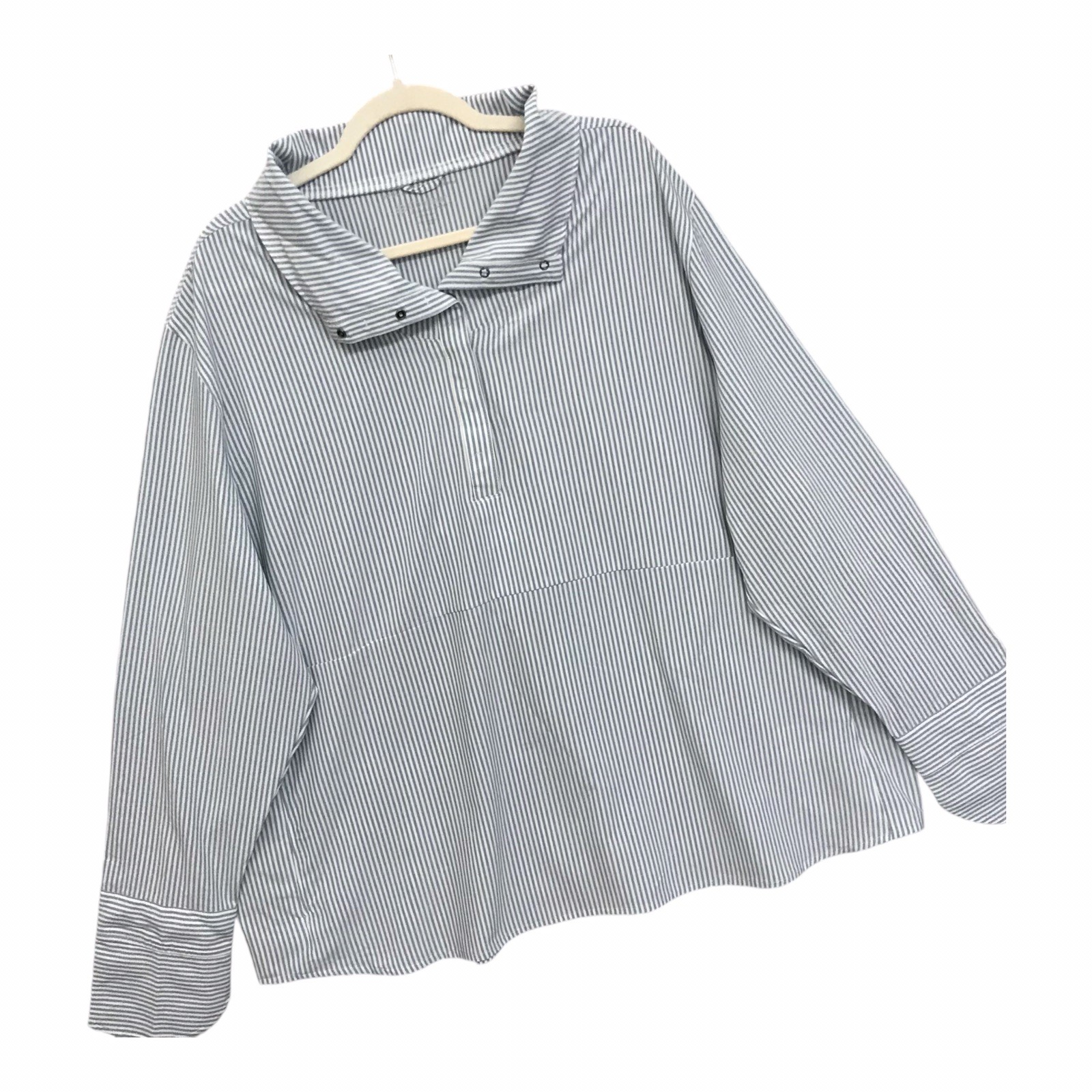 COOLIBAR Catona UPF Long Sleeve Top Pinstripe Snap Funnel Neck L/S Sz 3X