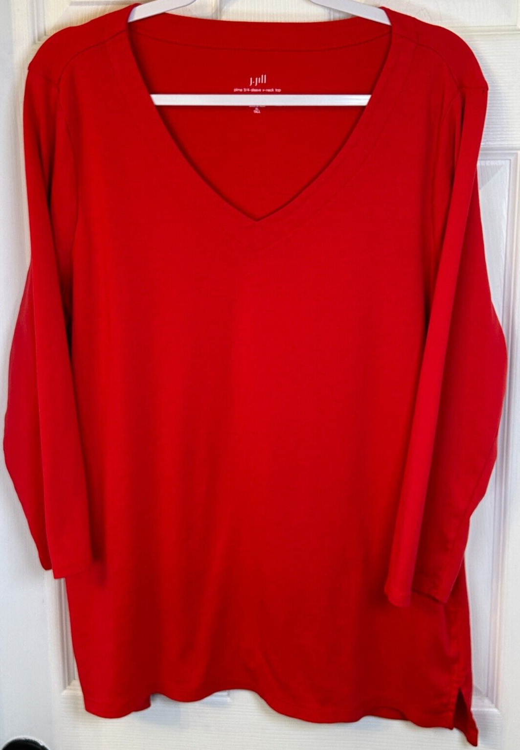 J.Jill Pima Blouse Sz XL TALL Red V-Neck 3/4 Sleeve Pima Cotton Top NWOT