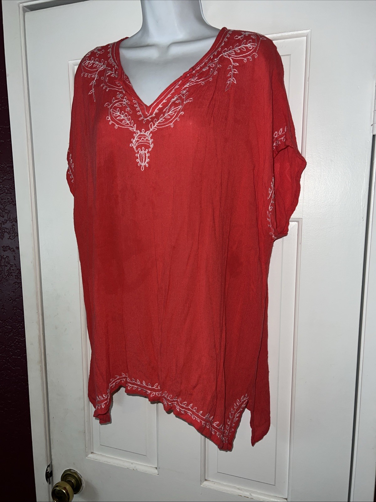 525 America Boho Tunic Blouse Womens XL Corral Embroidered Short Sleeves