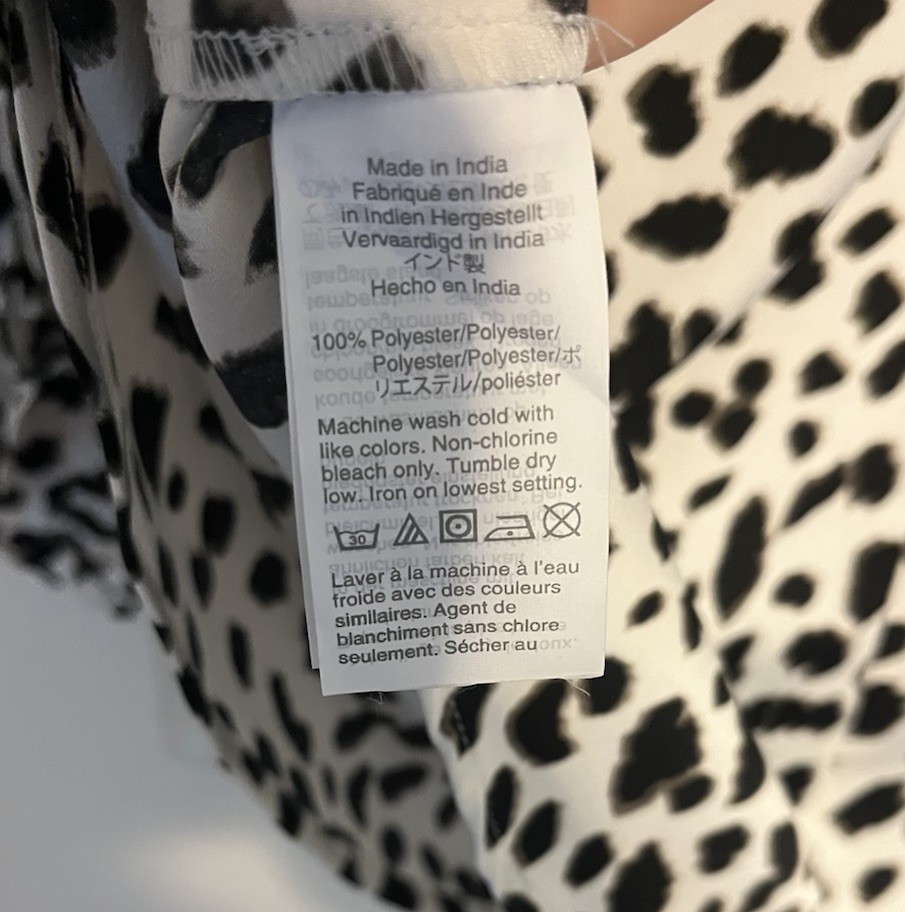 J.Crew Women’s Leopard Print Long Sleeve Ruffle Blouse, Size M White Black Gray
