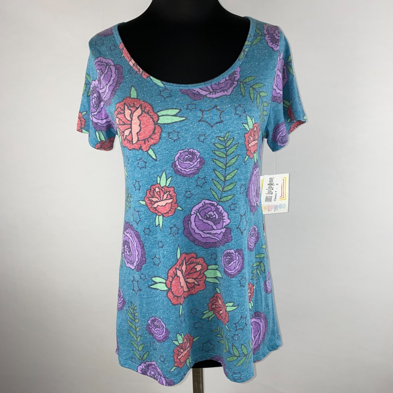LuLaRoe Classic T Womens S Floral Speckled Patterned Top Poly Cotton Rayon NWT