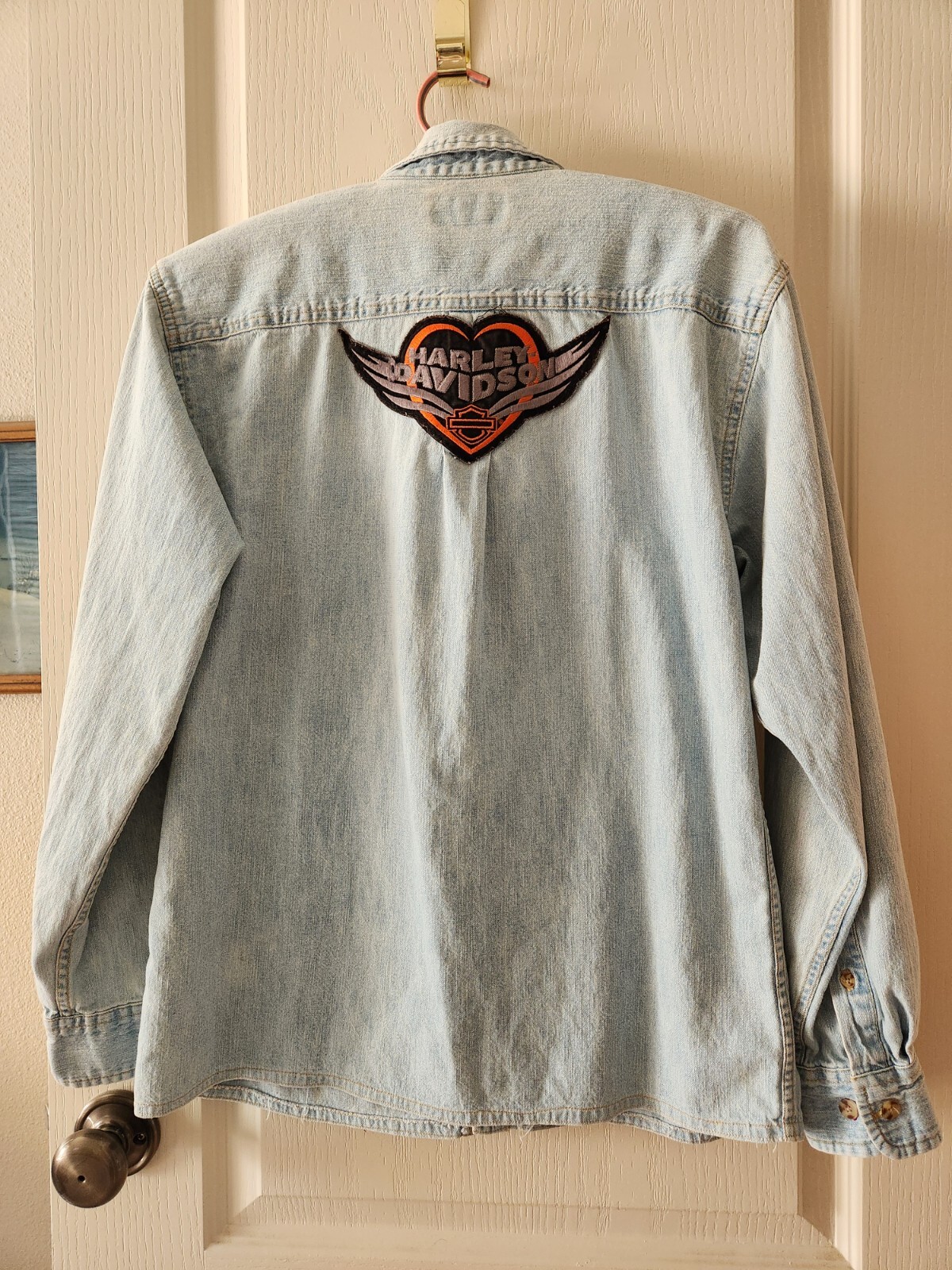 Route 66 Denim Shirt Embroidered Harley Davidson Emblem Women’s Size S