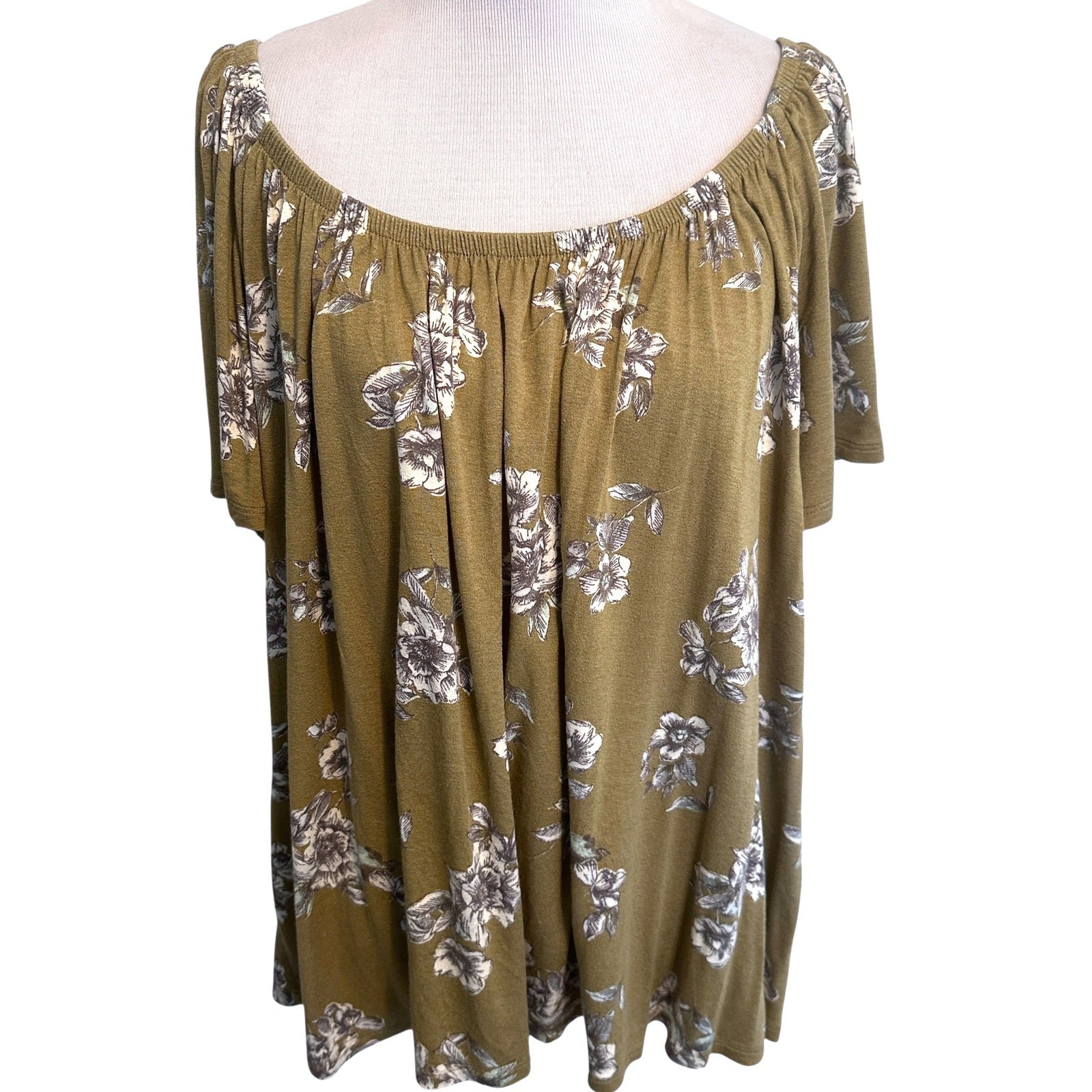 Lane Bryant Flutter Sleeve Top Womens 22/24 Femme Floral Square-Neck Knit 2X