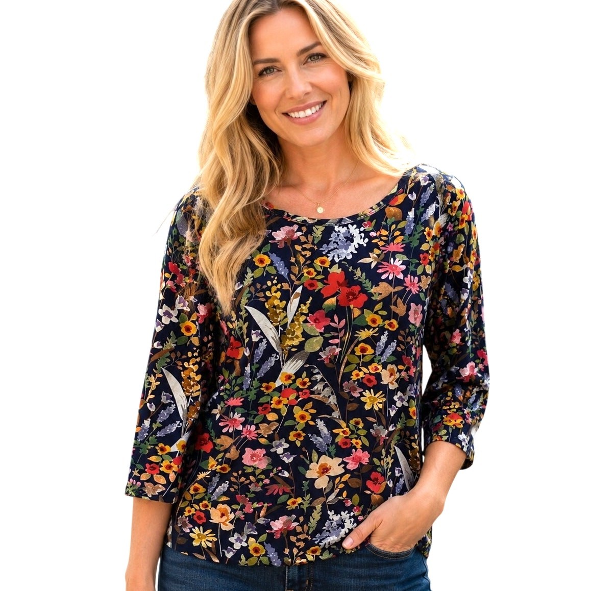 J. McLaughlin Floral Catalina Cloth Top Womens Large Blue Multicolor Botanical