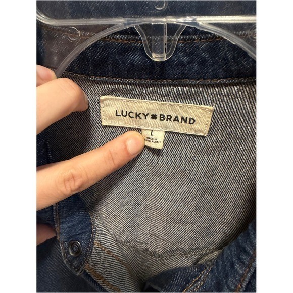 Lucky Brand Denim Western Shirt Snap Button Contrast Stitch Star Embroidery Lg