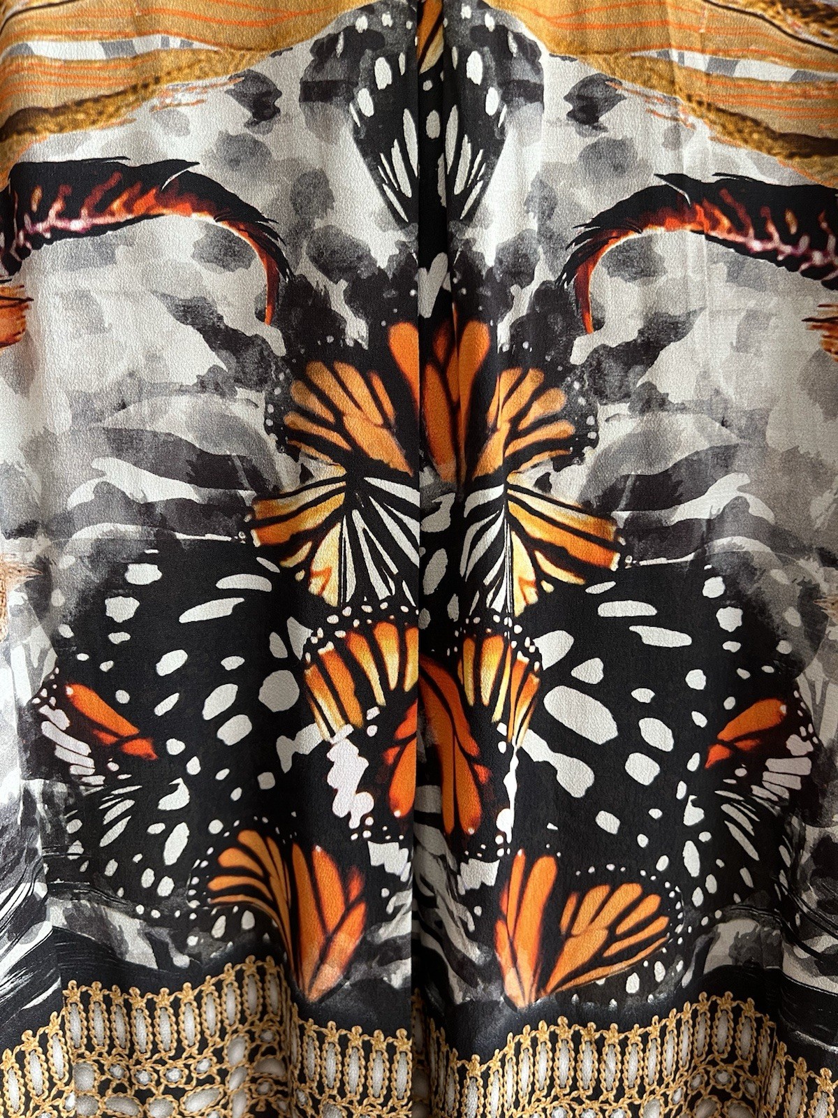 JOHN MARK Velvet Burnout Monarch Butterfly Art To Wear Button Blouse Top Sz S