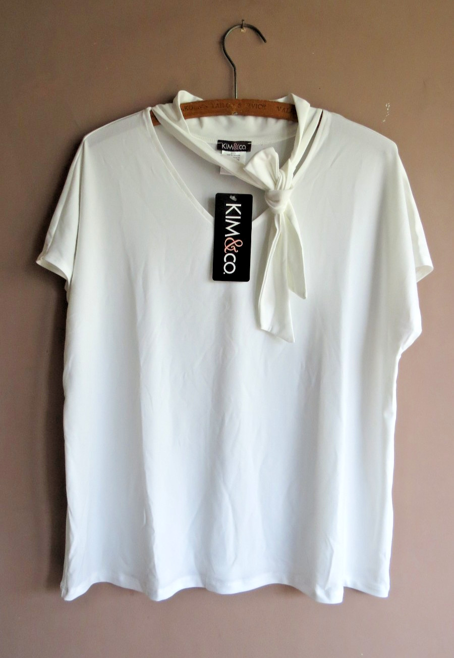 BNWT Kim & Co Brazil Jersey Short Sleeve Bow Top Ice White Sz XL