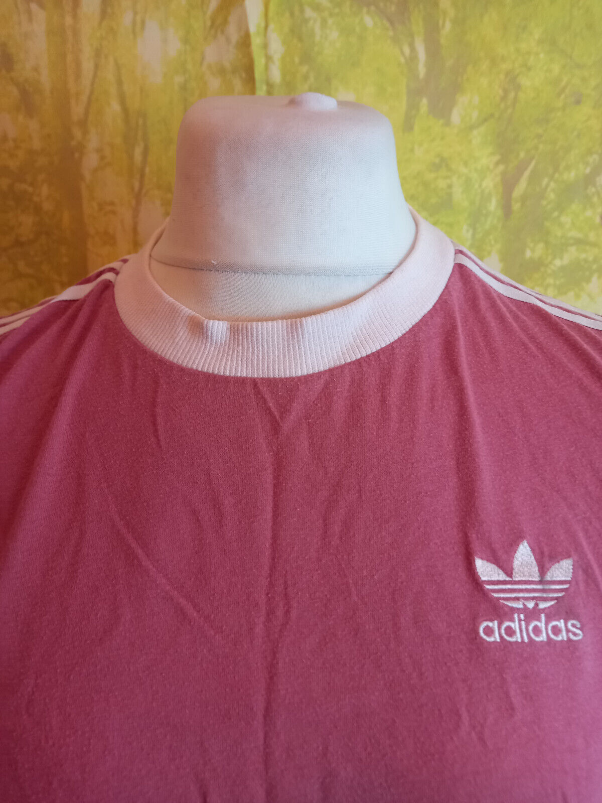 adidas pink white 95% cotton 5% elastane Trefoil T-Shirt. UK women’s size 12
