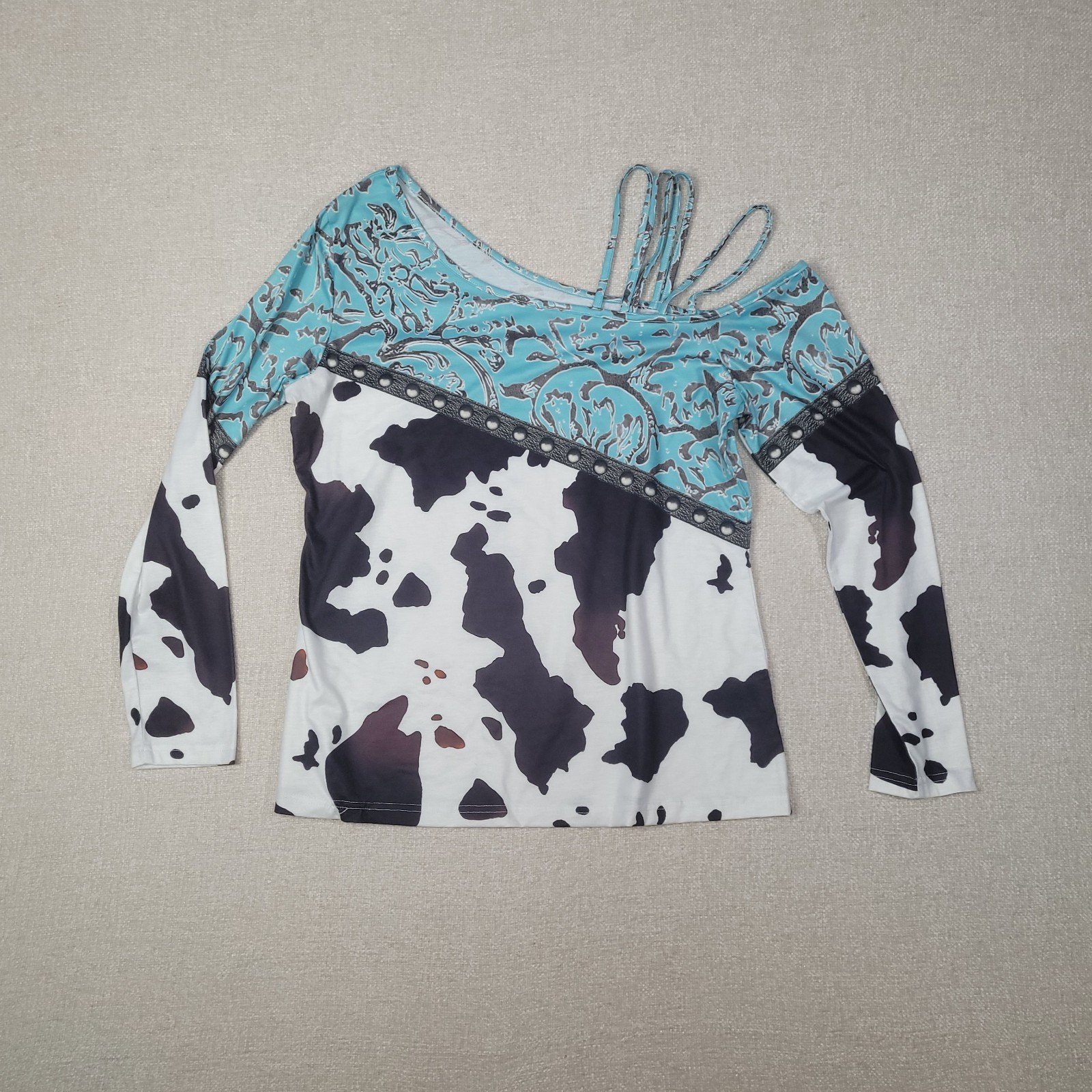 Womens Cow Print Long Sleeve Blouse Size XL