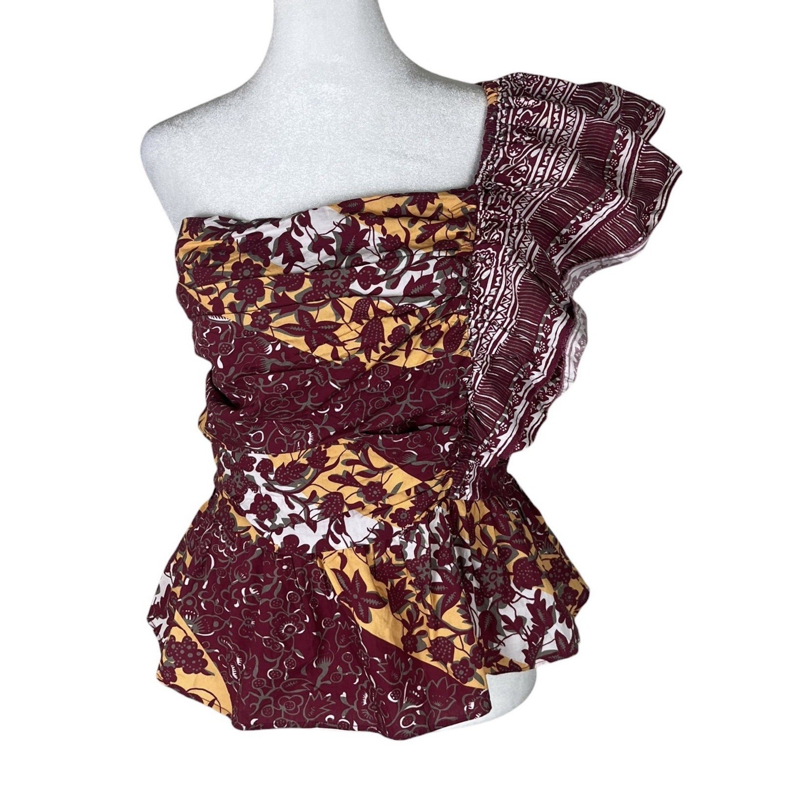 Love the Label Galit One Shoulder Ruffle Peplum Top Floral Boho Size Large NWT
