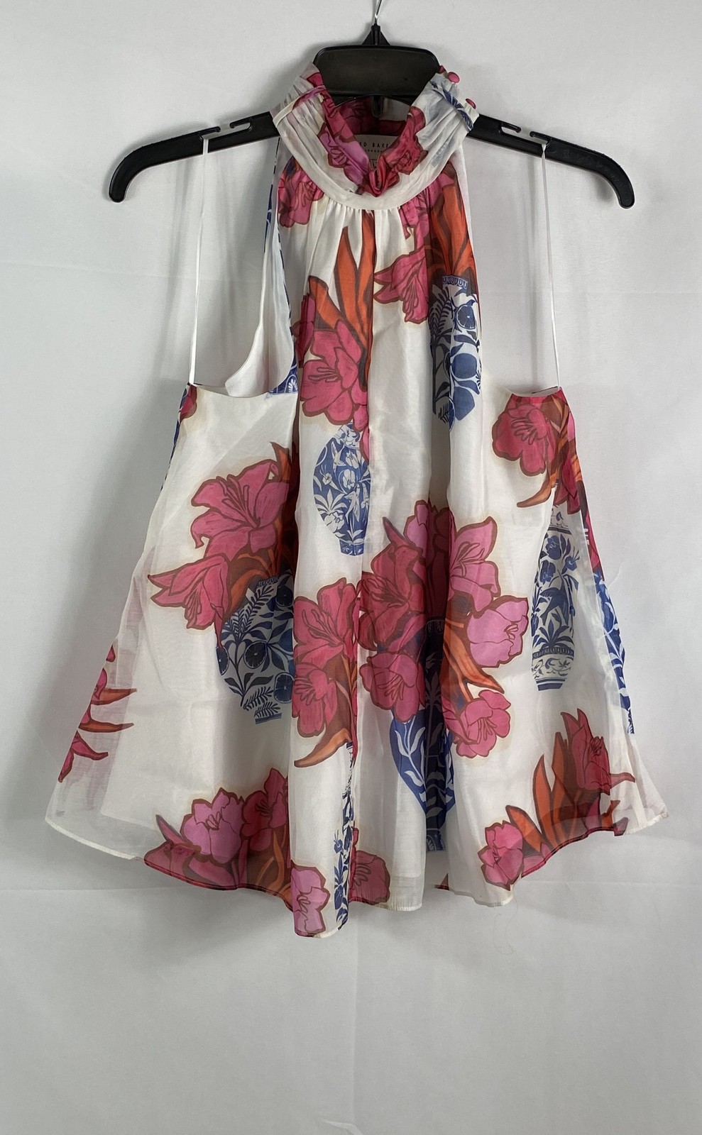 Ted Baker Women’s Akaki Multicolor Floral Ginger Jar Tie Neck Blouse NWT Sz 2