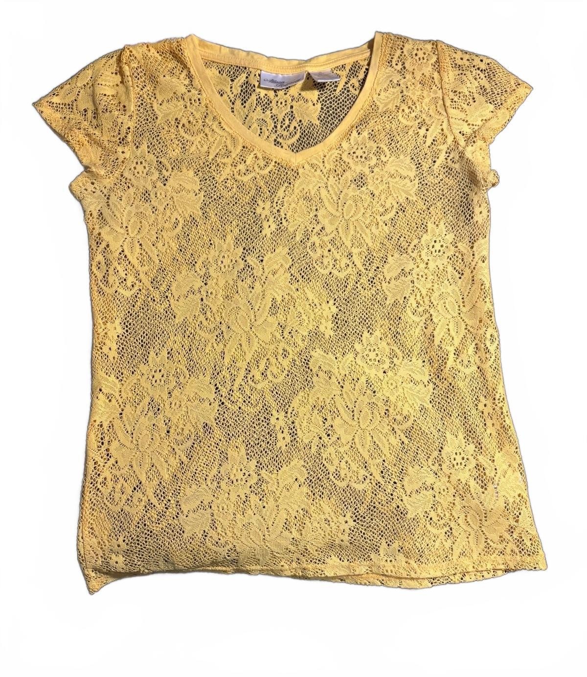 Allison Brittney Yellow Lace Short Sleeve Top Size M