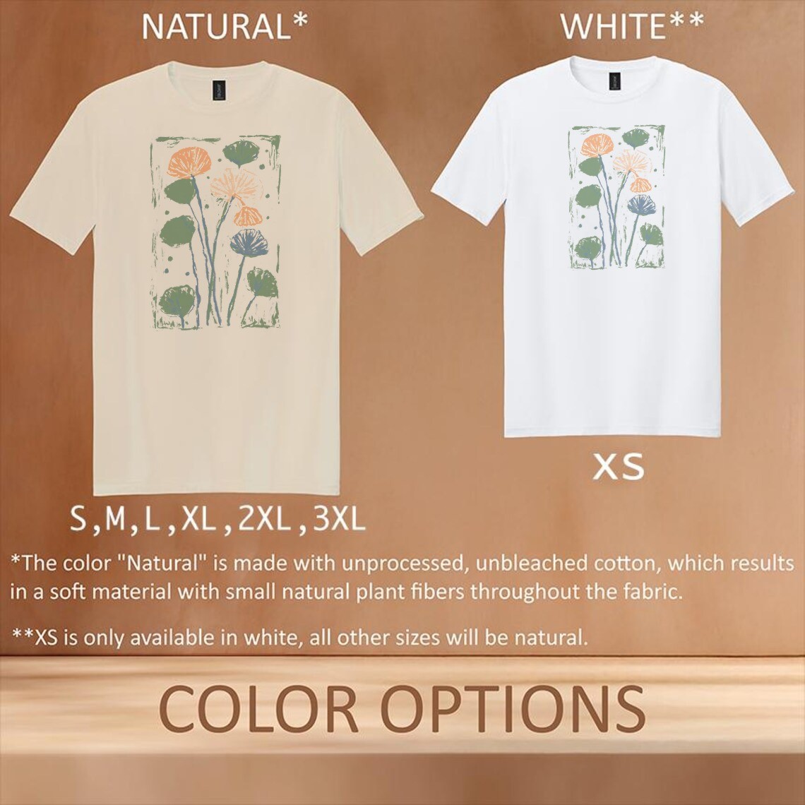 Hand-Painted Botanical Flowers Graphic Tee Natural Gildan Unisex