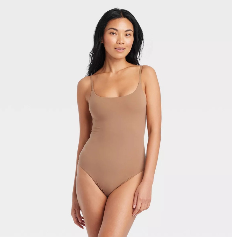 Auden Women’s XL Brown 4-Way Stretch Cami Bodysuit Sleeveless Adjustable – C11