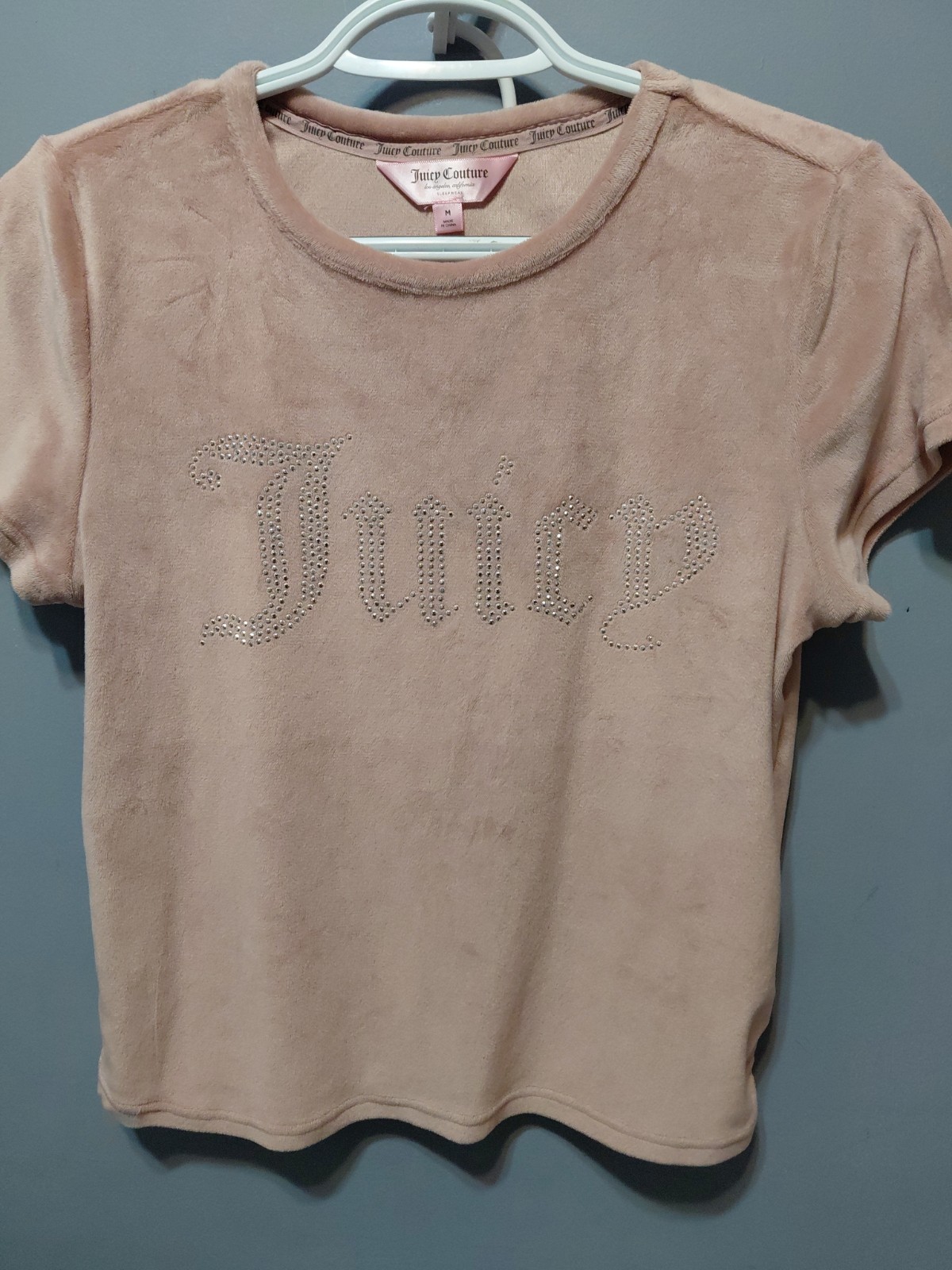 Juicy Couture Pink Velour Rhinestones Logo Sleep Shirt Women’s Size Medium