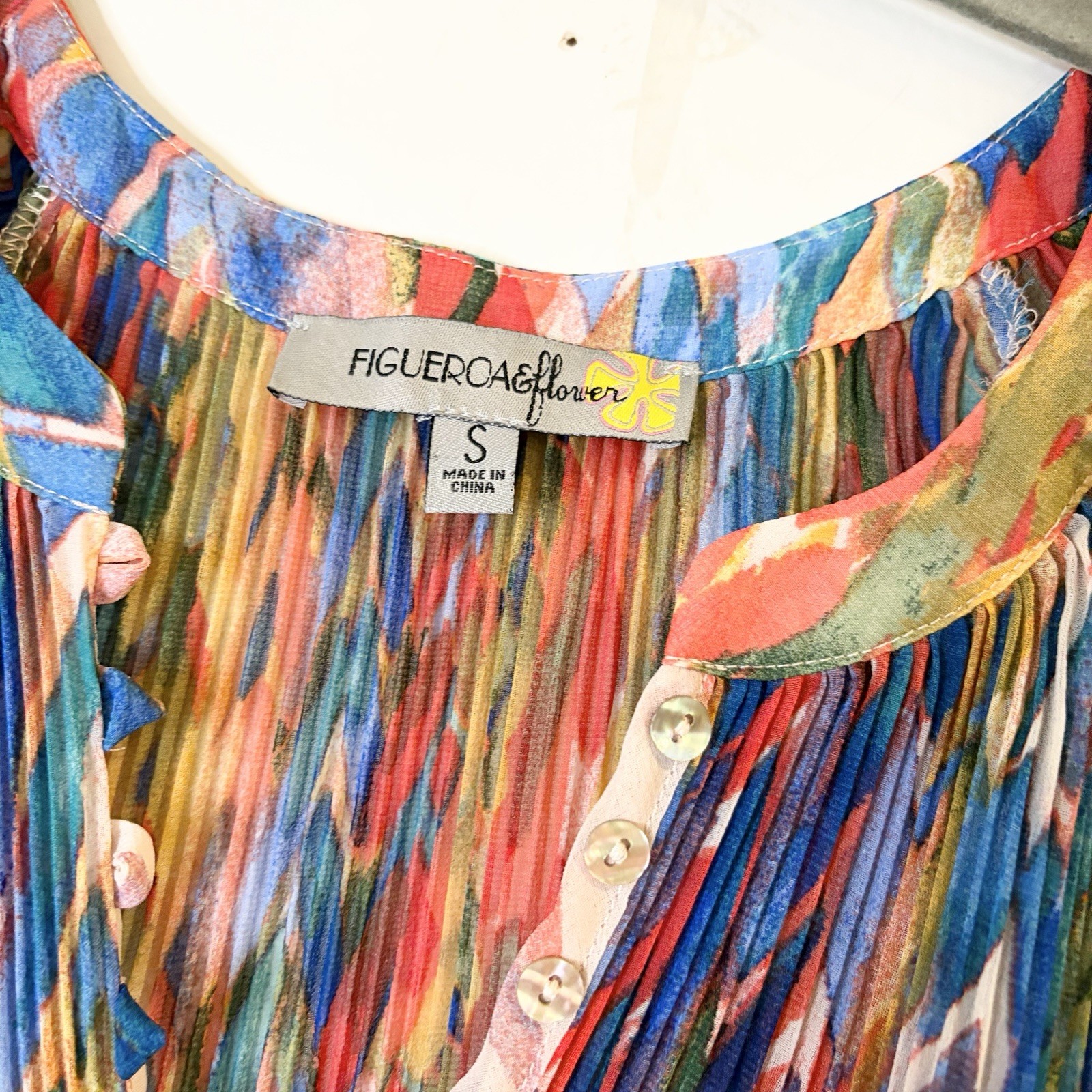 Figueroa & Flower Rainbow Blouse S Watercolor Abstract Boho Chiffon Office Tank