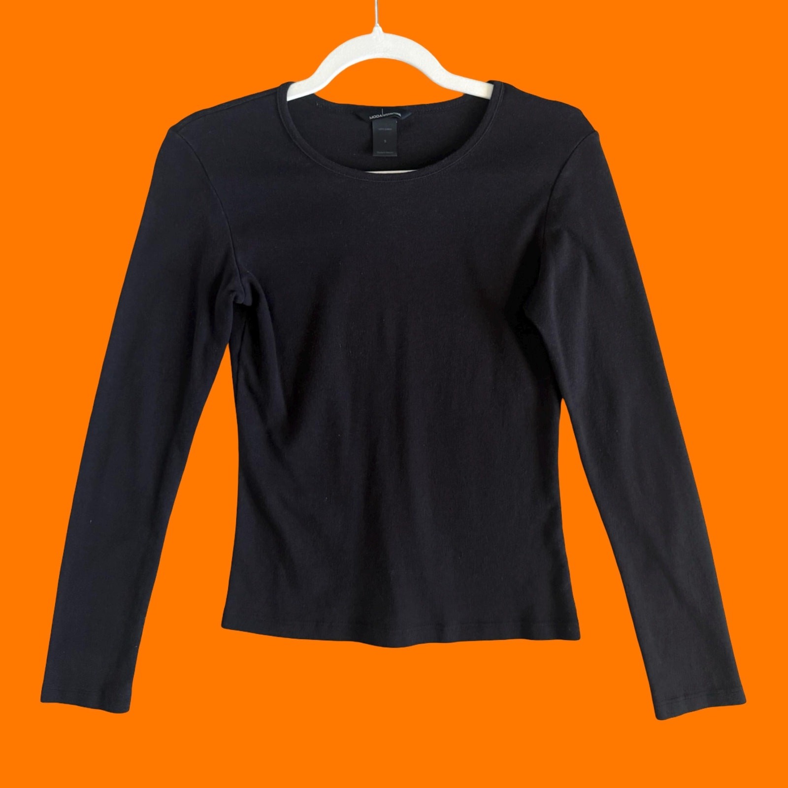 00’s vintage faded black long sleeve y2k bodycon top SMALL moda international