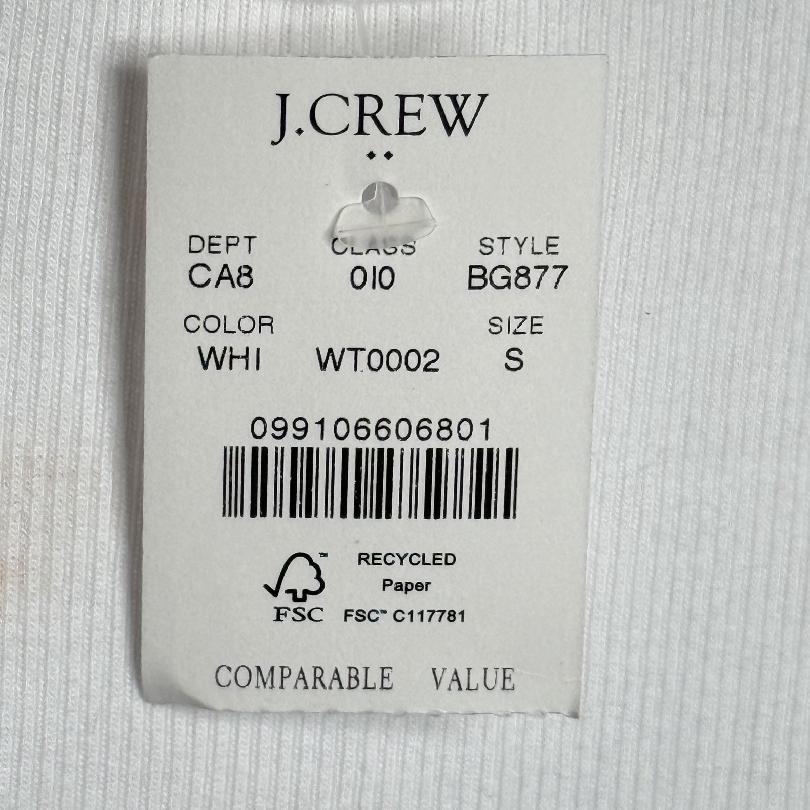 J.CREW FACTORY Women’s High-Neck White Ribbed Tank Top SMALL BG877