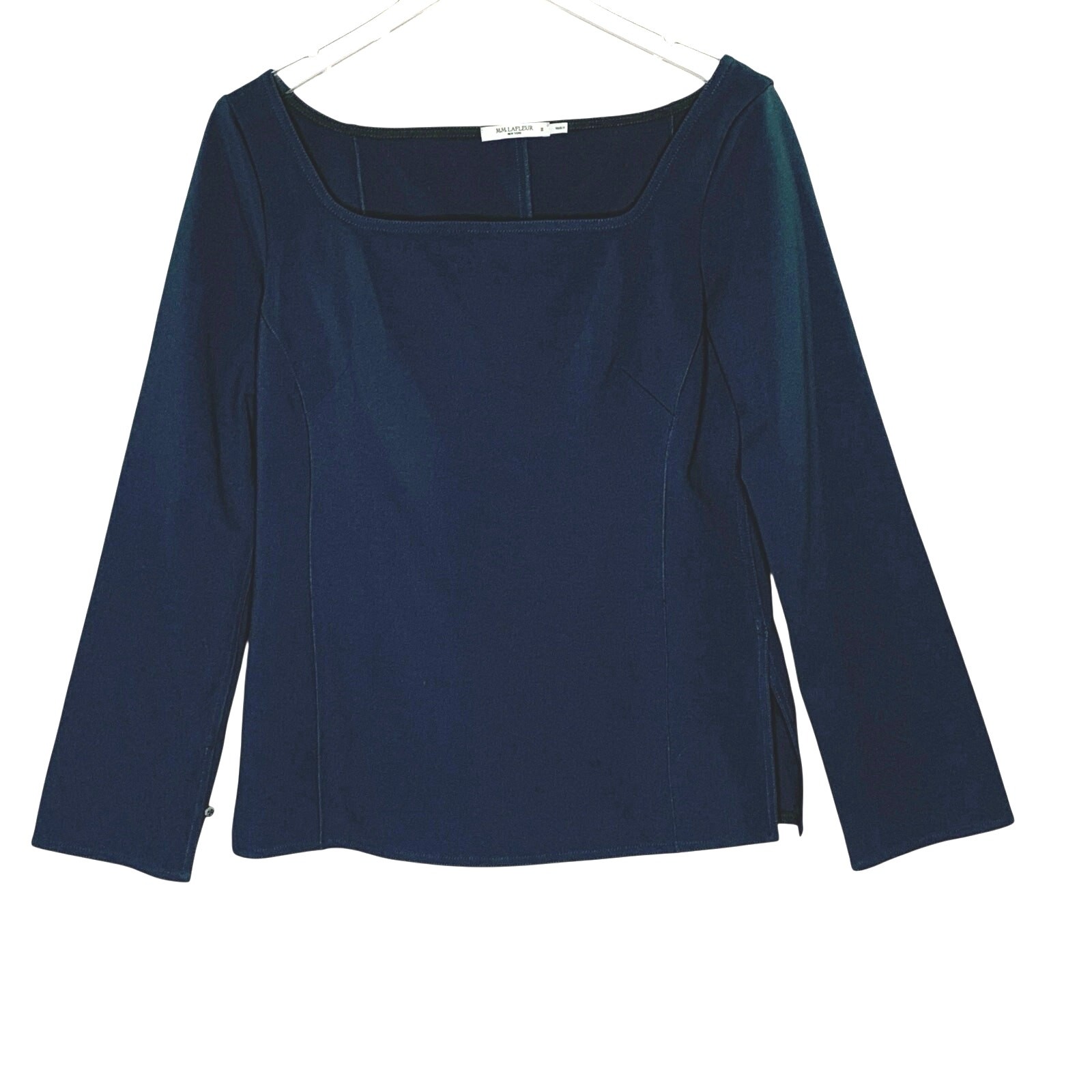 M.M.LaFleur The Jace Top M Washable Ponte Deep Sea Tailored Square Neck