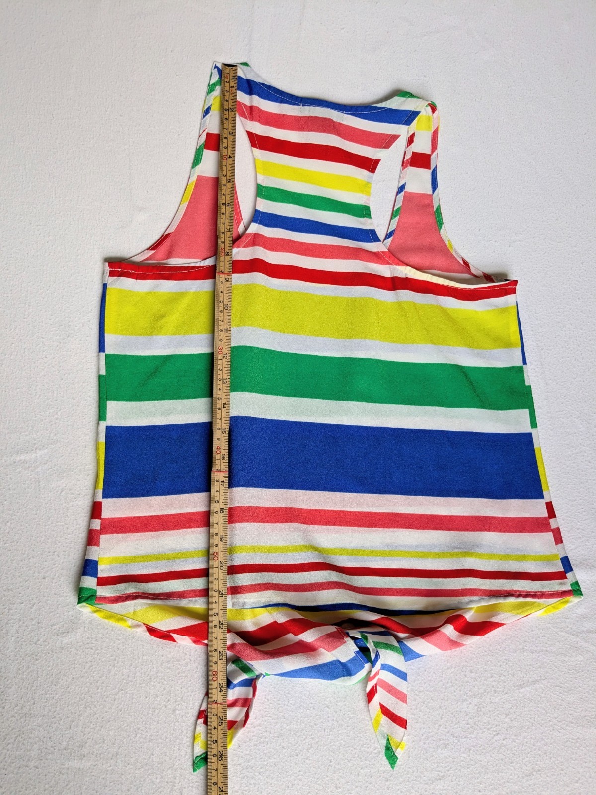 Timing Women’s Medium Chiffon Horizontal Striped Rainbow Racerback Tank Tie up