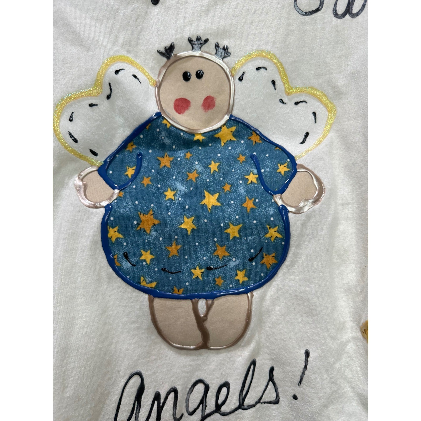 Vintage 90s Jerzees USA 2X Handpainted Tee Grandmas Are Earth Angels Nostalgia